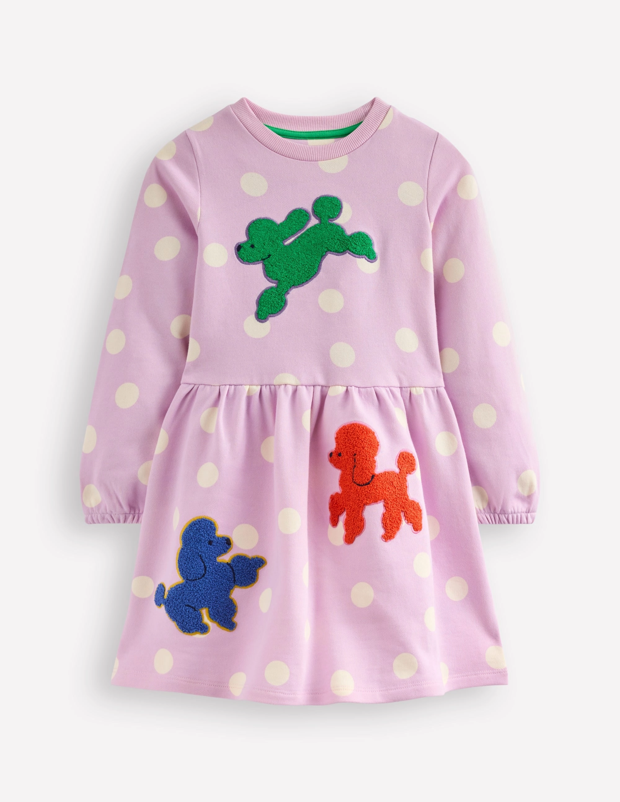 Artistic Flair Boucle Appliqu?? Sweat Dress-Sugared Lilac Spot Dogs