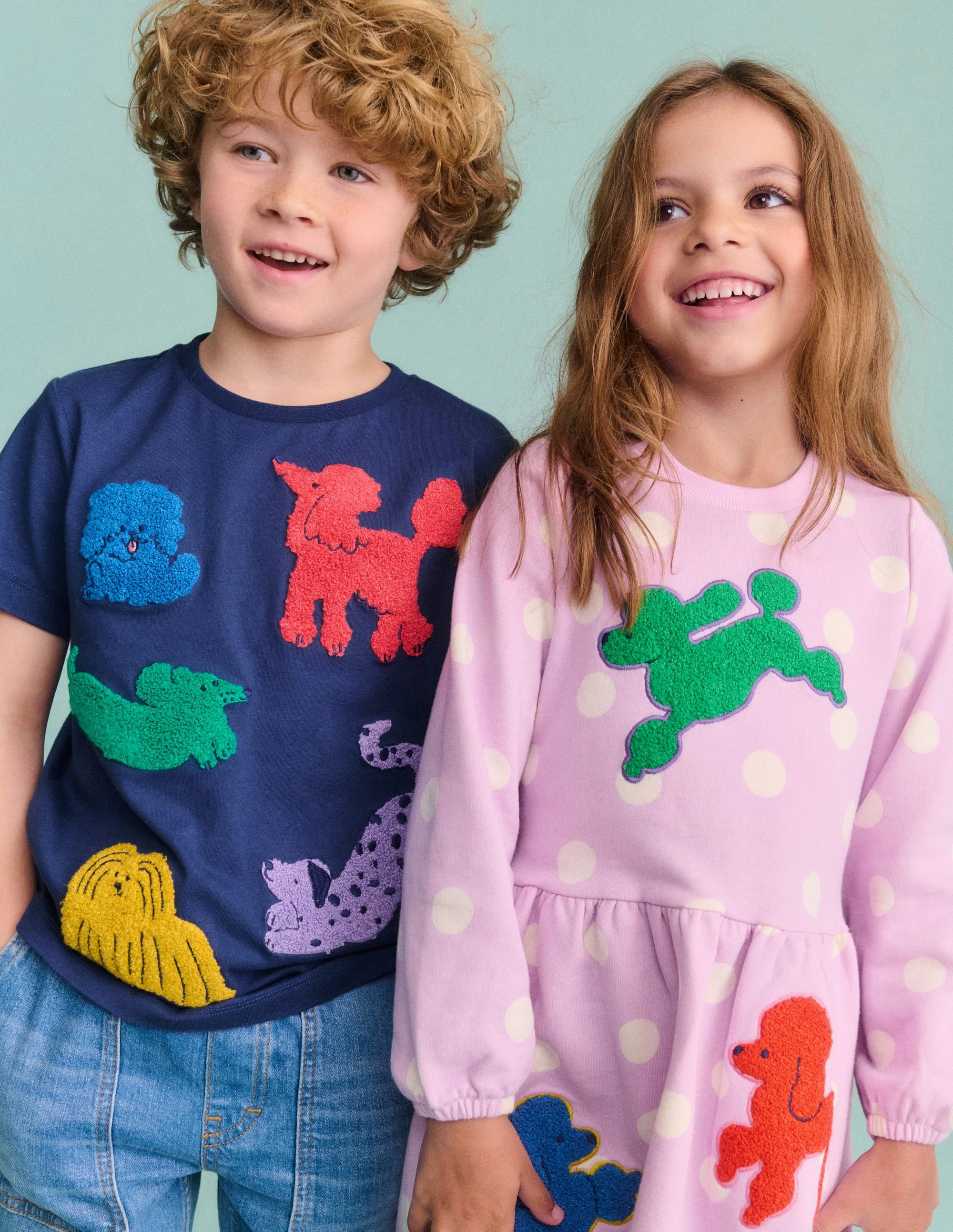 Boucle Appliqu?? Sweat Dress-Sugared Lilac Spot Dogs countryside