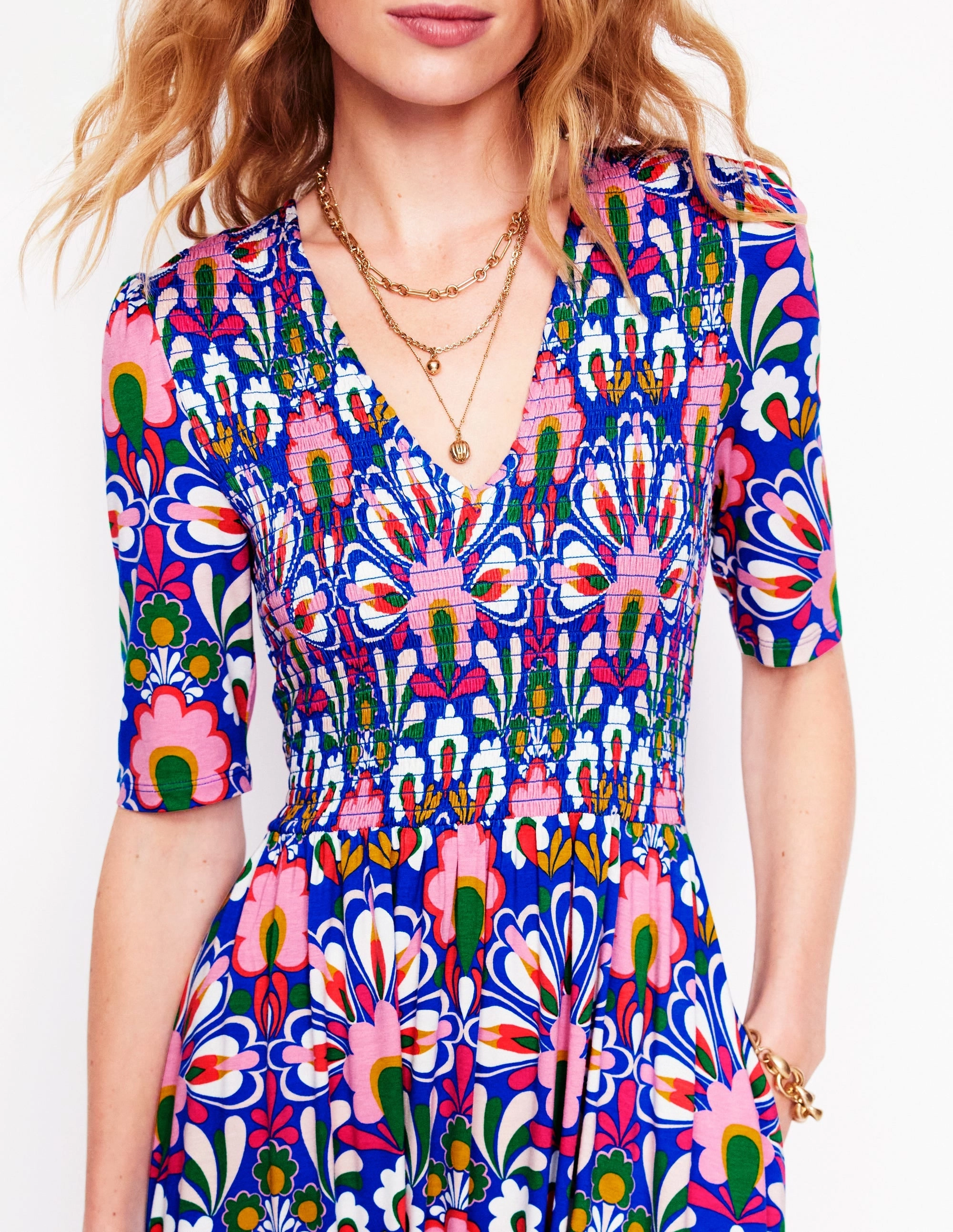 Bethany Smocked Jersey Dress-Gallery Blue, Dandelion Bride Side