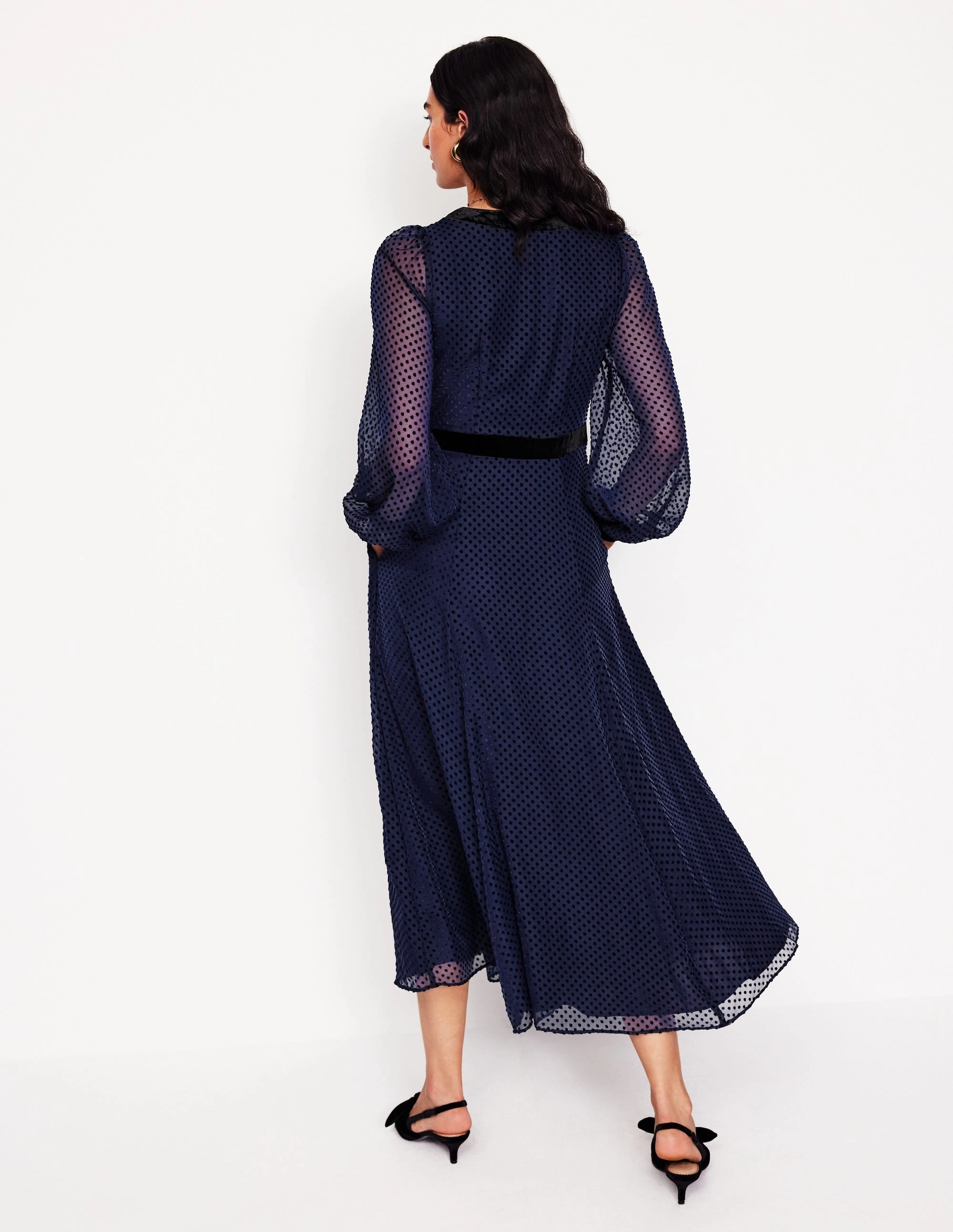 Devore Maxi Tea Dress-Navy, Devore Spot Bride Side Light Fabric
