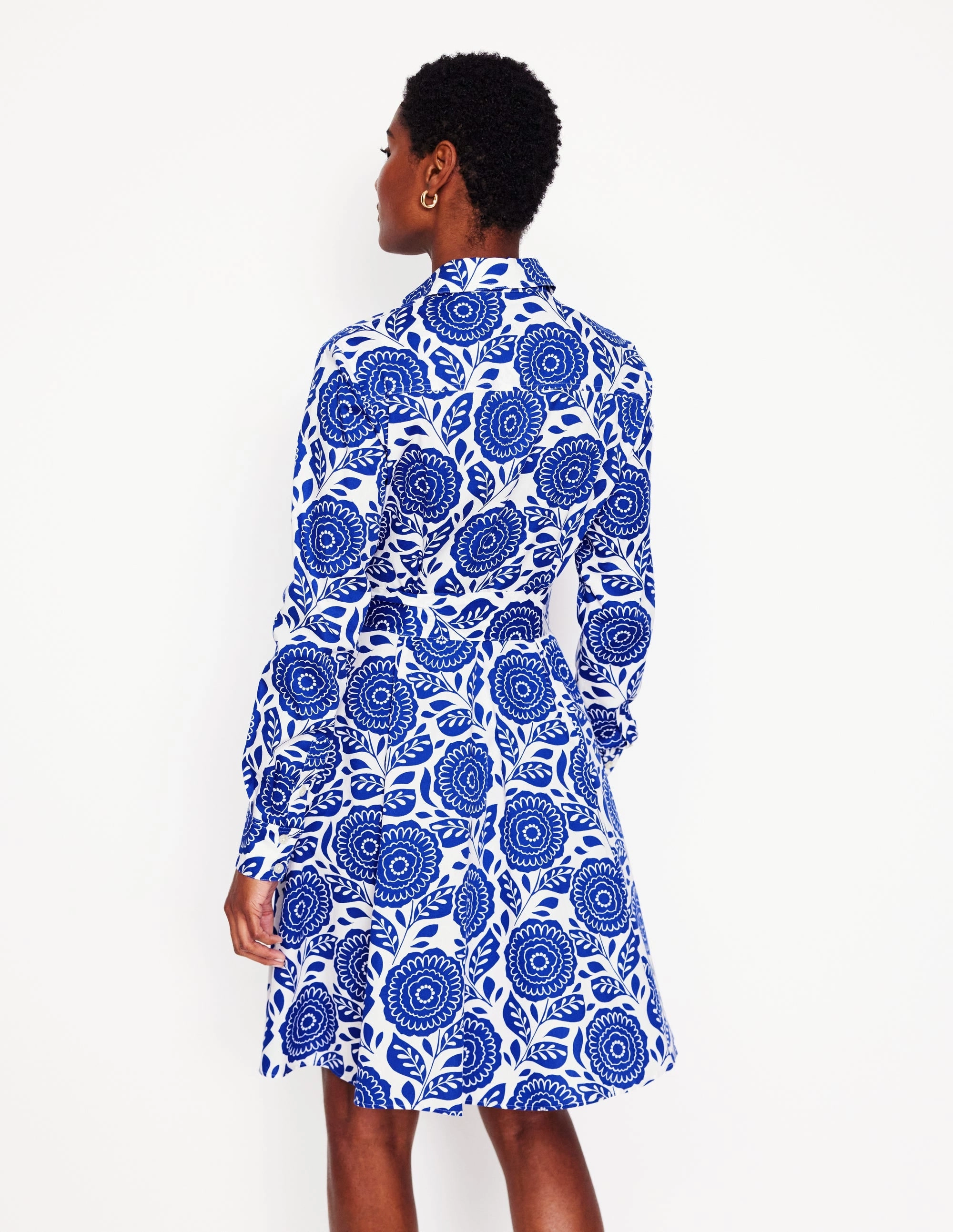 Tulle Flow Easy Comfort Look Amy Cotton Short Shirt Dress-Bright Blue, Dahlia Stamp