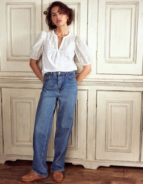 Dolly Broderie Top-White Perfect Wear Cozy Comfort Fit