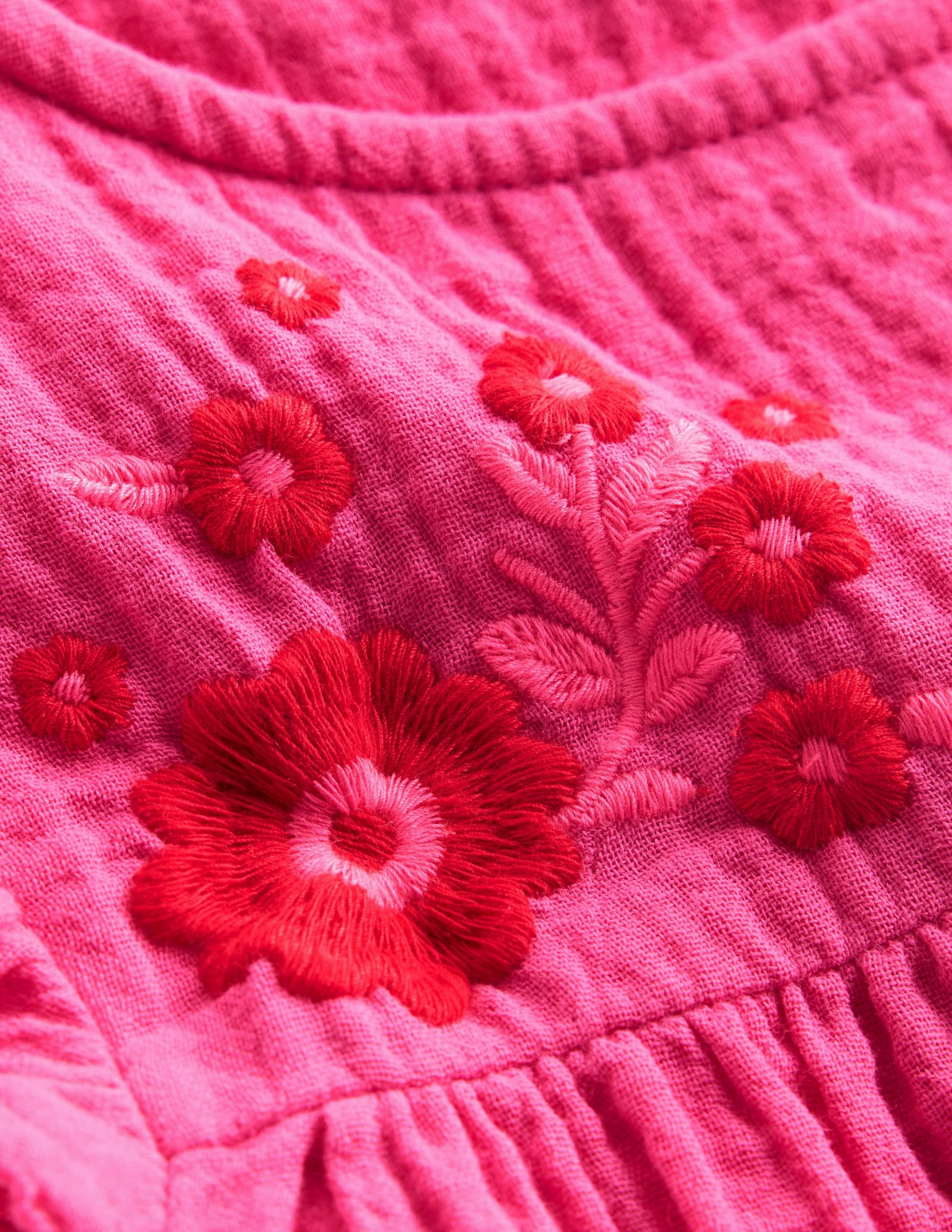 Double Cloth Frill Sleeve Top-Sorbet Pink Embroidered Chic Style Trend