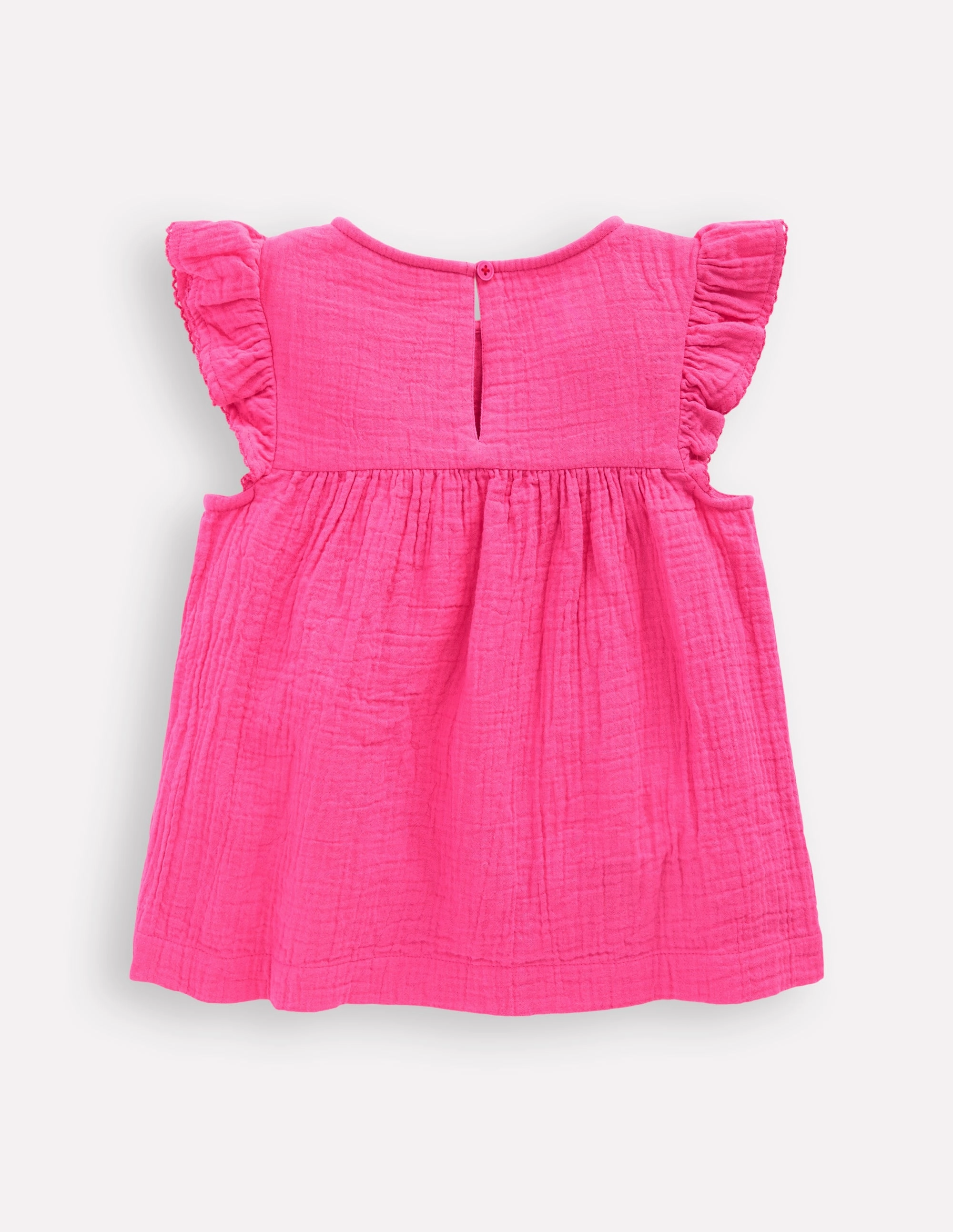 Double Cloth Frill Sleeve Top-Sorbet Pink Embroidered Simple and Comfortable