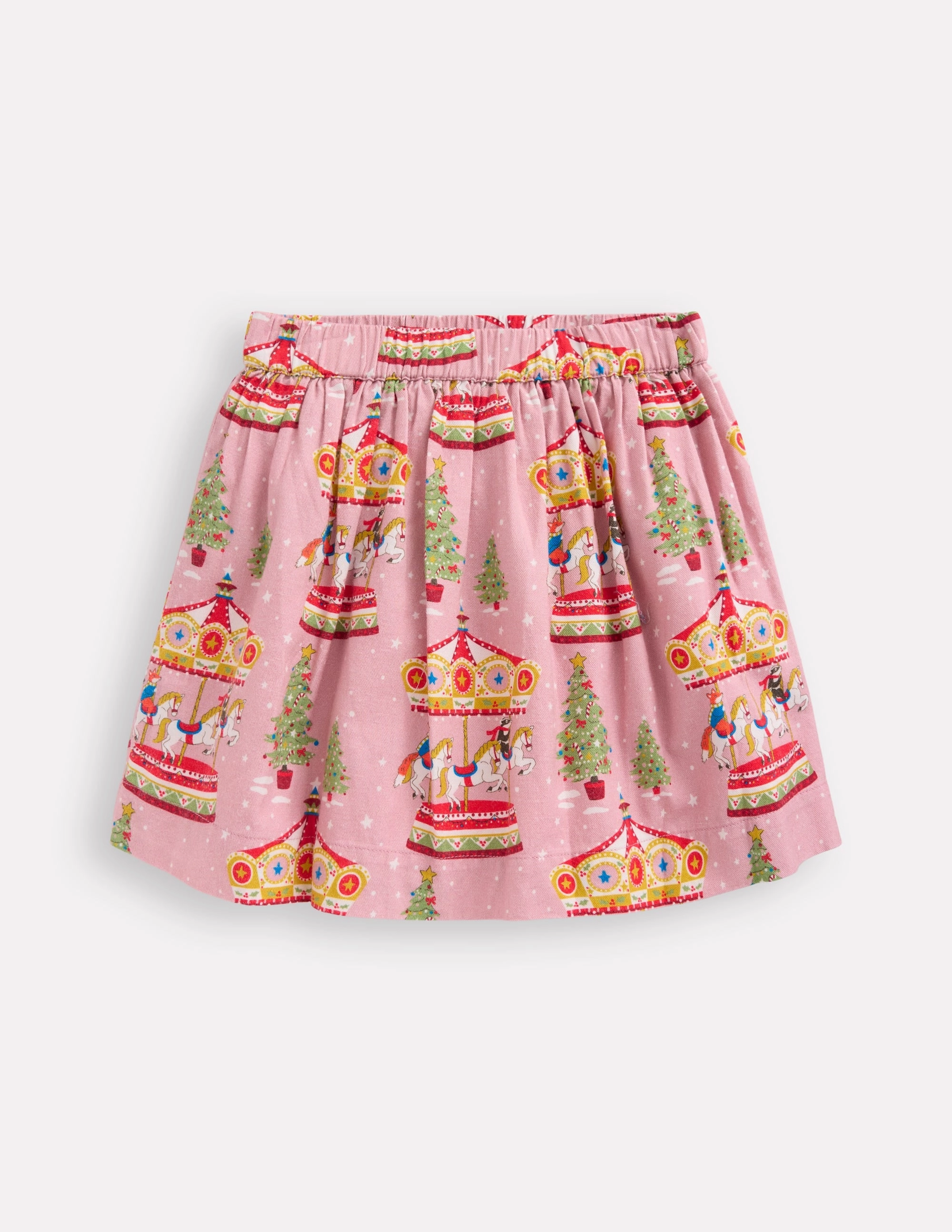 Pleated design Pull On Style Printed Pull-On Twirly Skirt-Vintage Pink Carousel