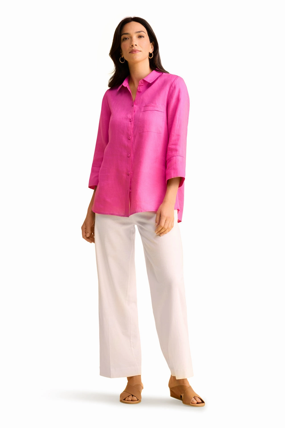 Wide Cuff Linen Shirt - Bright Rose Durable Reinforced Elbow Patches