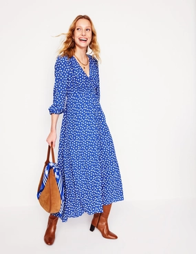 Gentle Flow Cynthia Button Tea Dress-Bright Blue, Abstract Dot