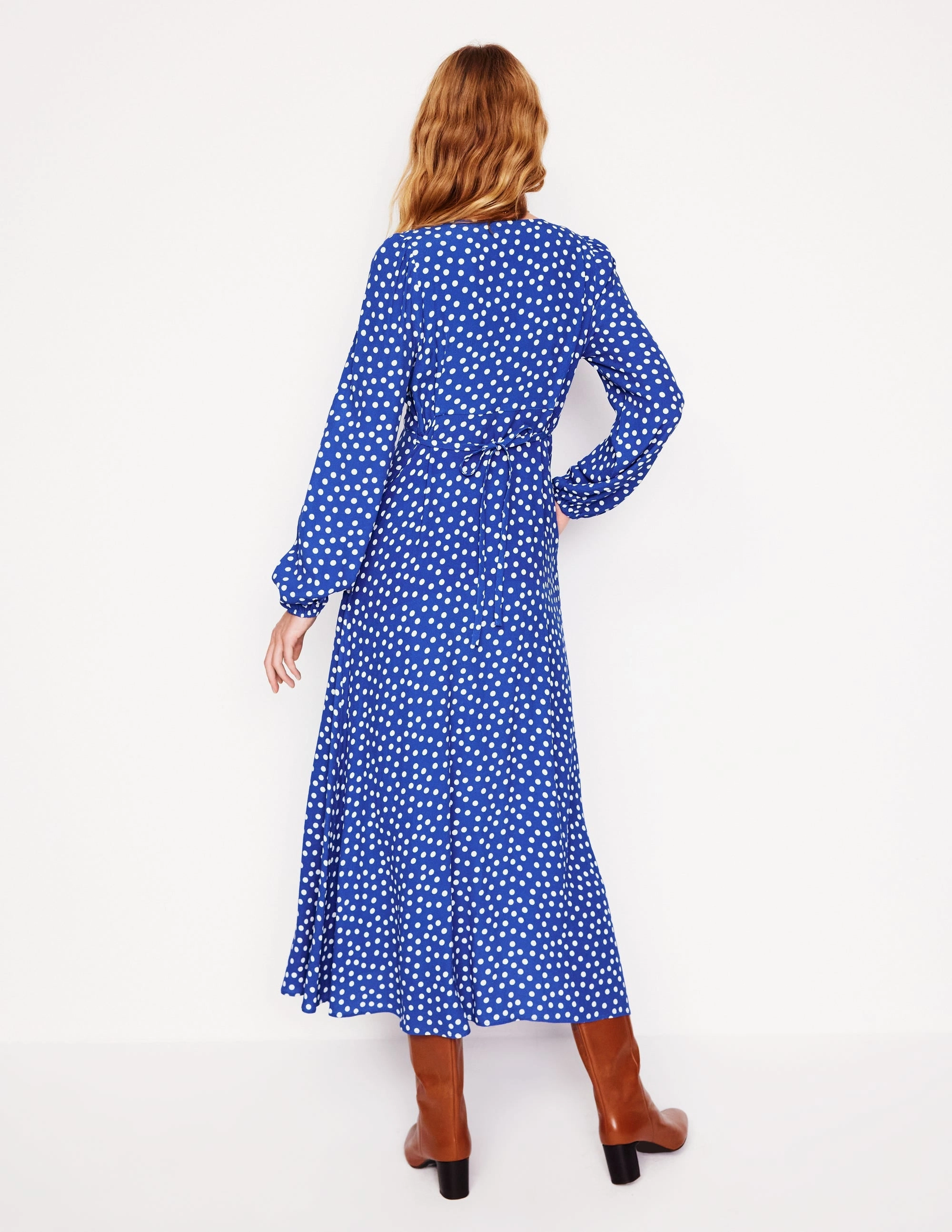 Minimal Cut Cynthia Button Tea Dress-Bright Blue, Abstract Dot