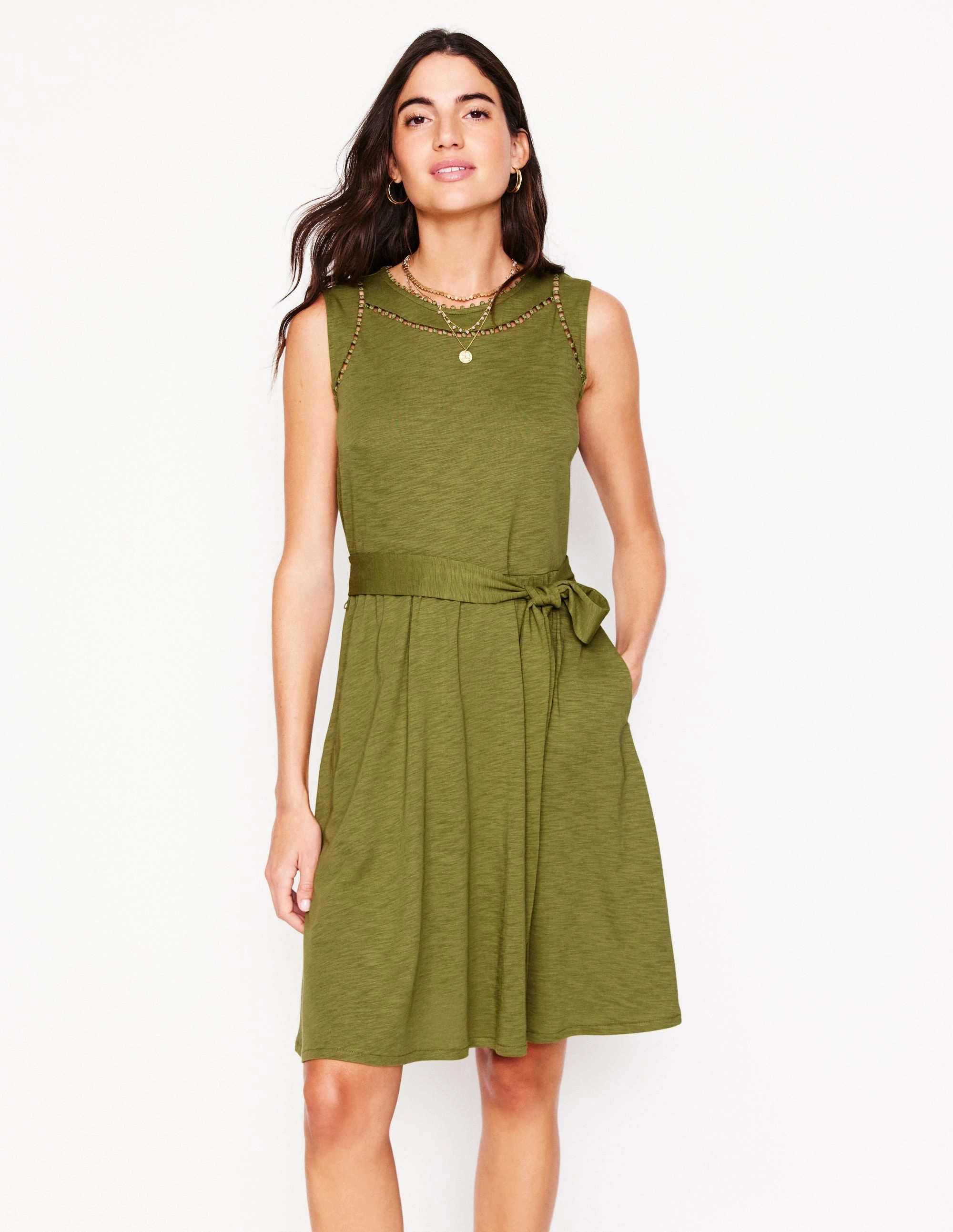 Clean Flow Mila Trim Short Jersey Dress-Deep Olive