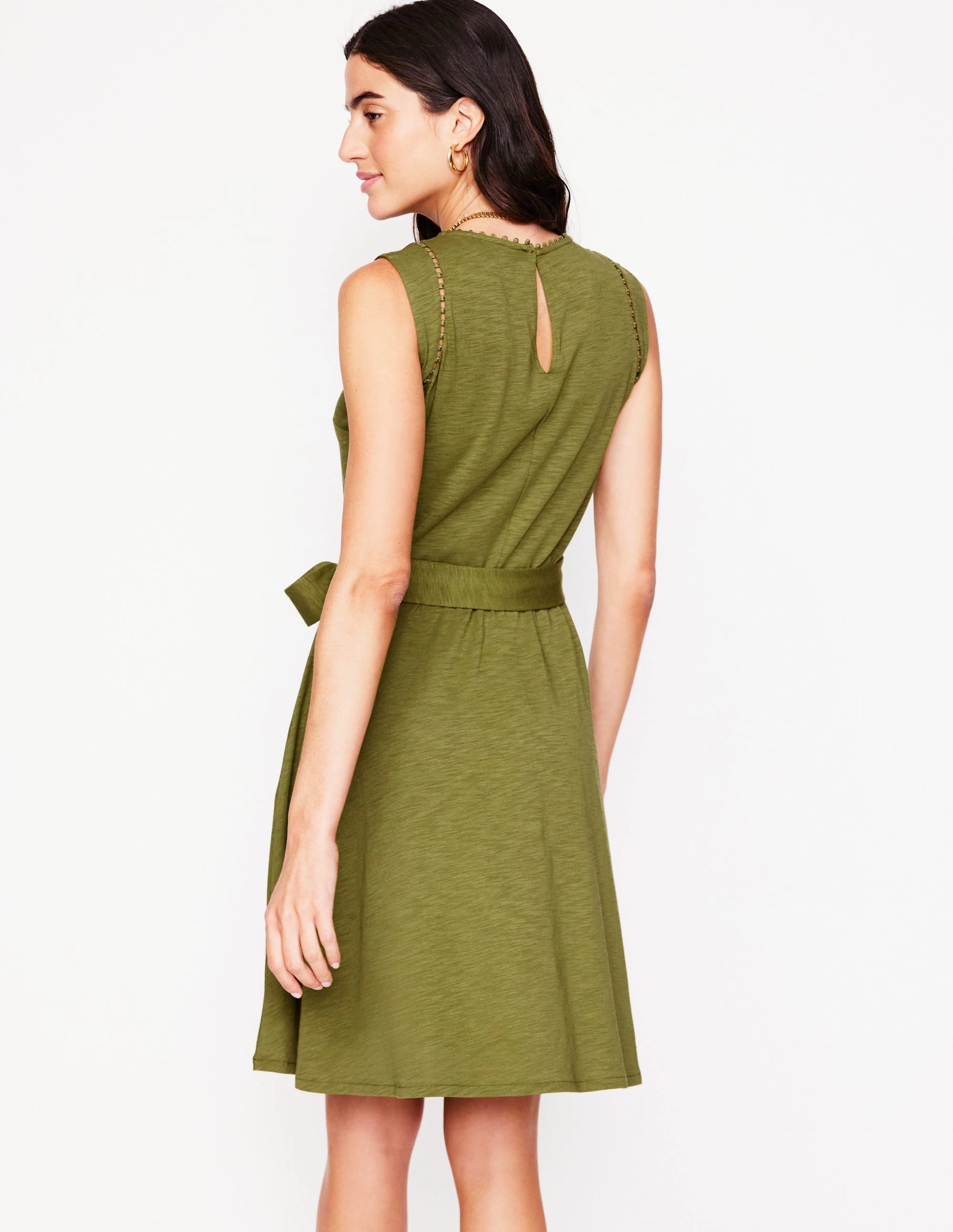 Mila Trim Short Jersey Dress-Deep Olive Subtle Edge Relax Motion