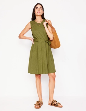 Mila Trim Short Jersey Dress-Deep Olive Stylish Waistband Design Lounge Vibe