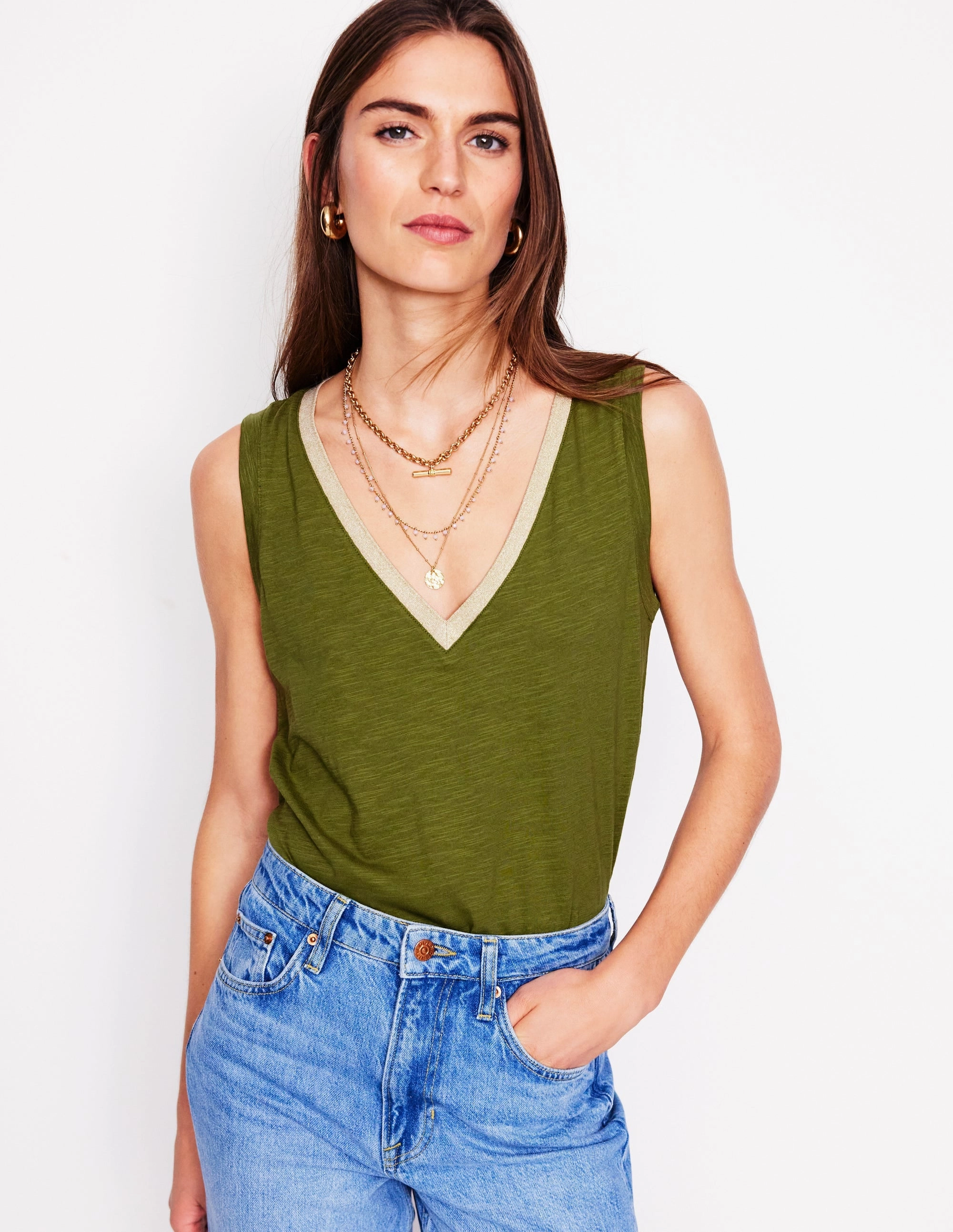 Light Fashion Metallic Trim V Neck Vest-Mayfly