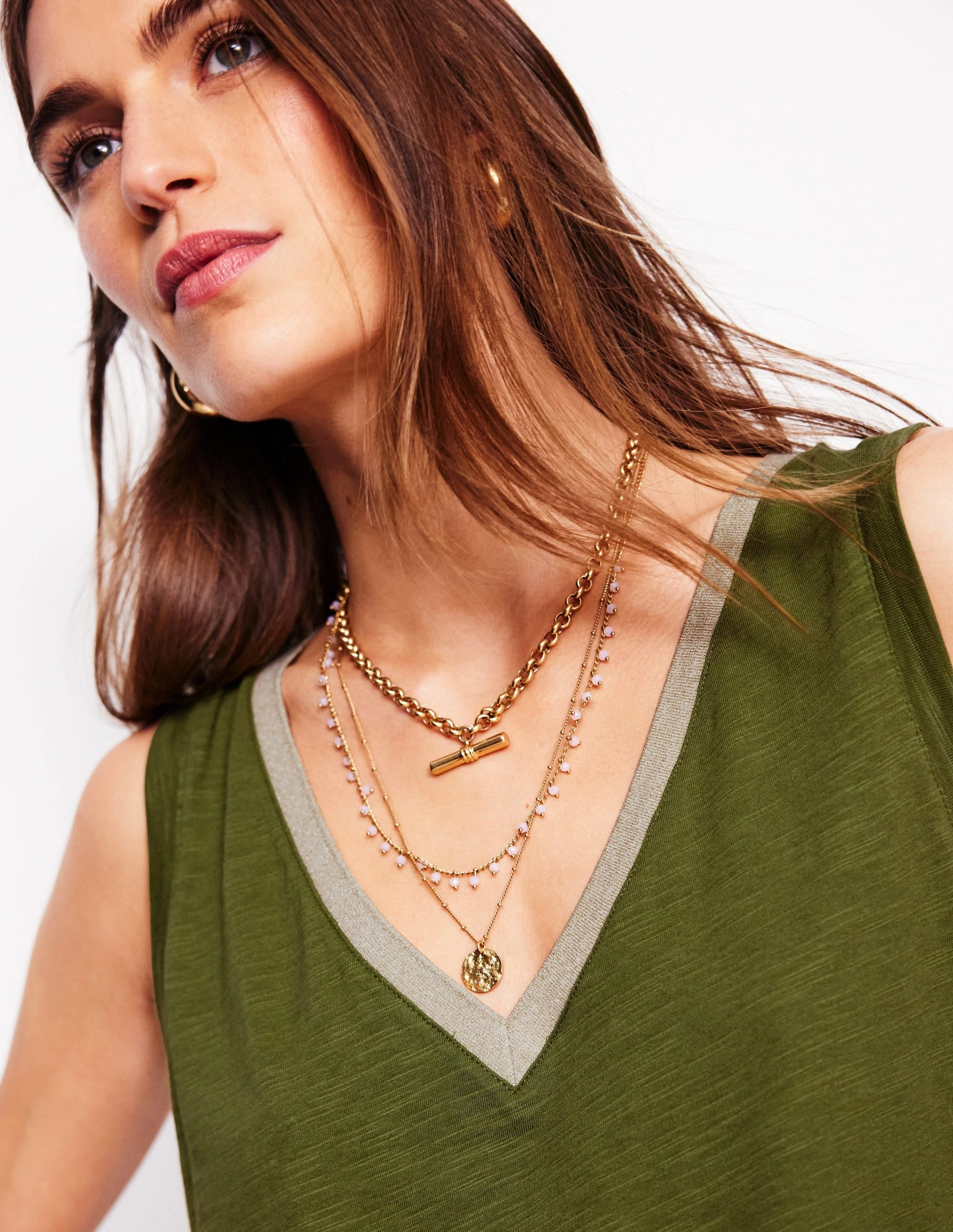 Metallic Trim V Neck Vest-Mayfly Durable Color Retention Day-to-Day Comfort