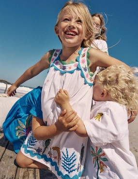 Maribel Strappy Swing Sundress-Soft Ivory Multi Jungle Modern Waist Design Textured Layers