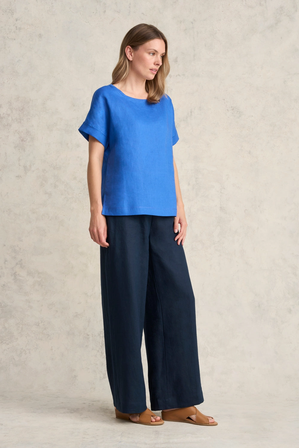Linen Mix Top - Indigo Blue All Purpose Casual Cut