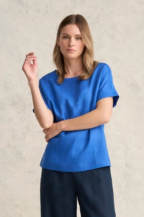 Linen Mix Top - Indigo Blue Organic Cotton Fiber