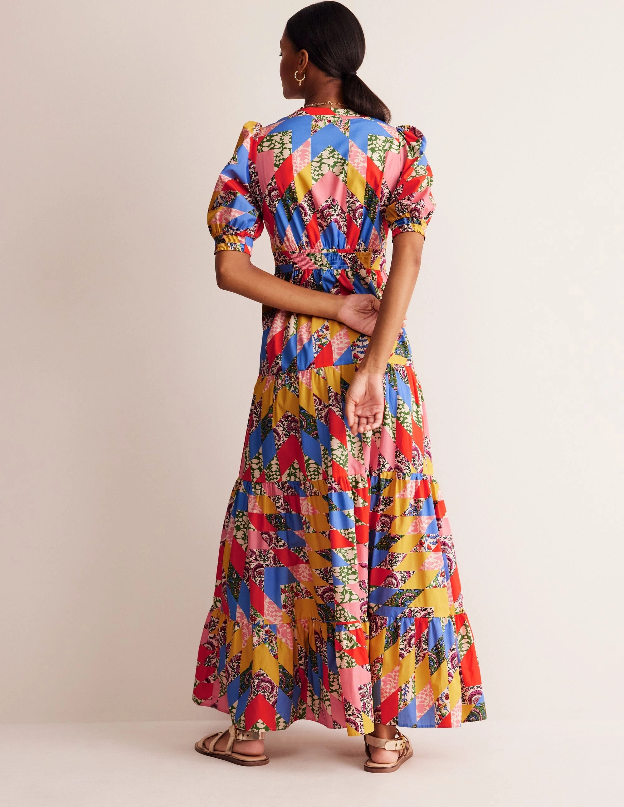 Flow Friendly Bella Puff Sleeve Maxi Dress-Multi, Patchwork Floral