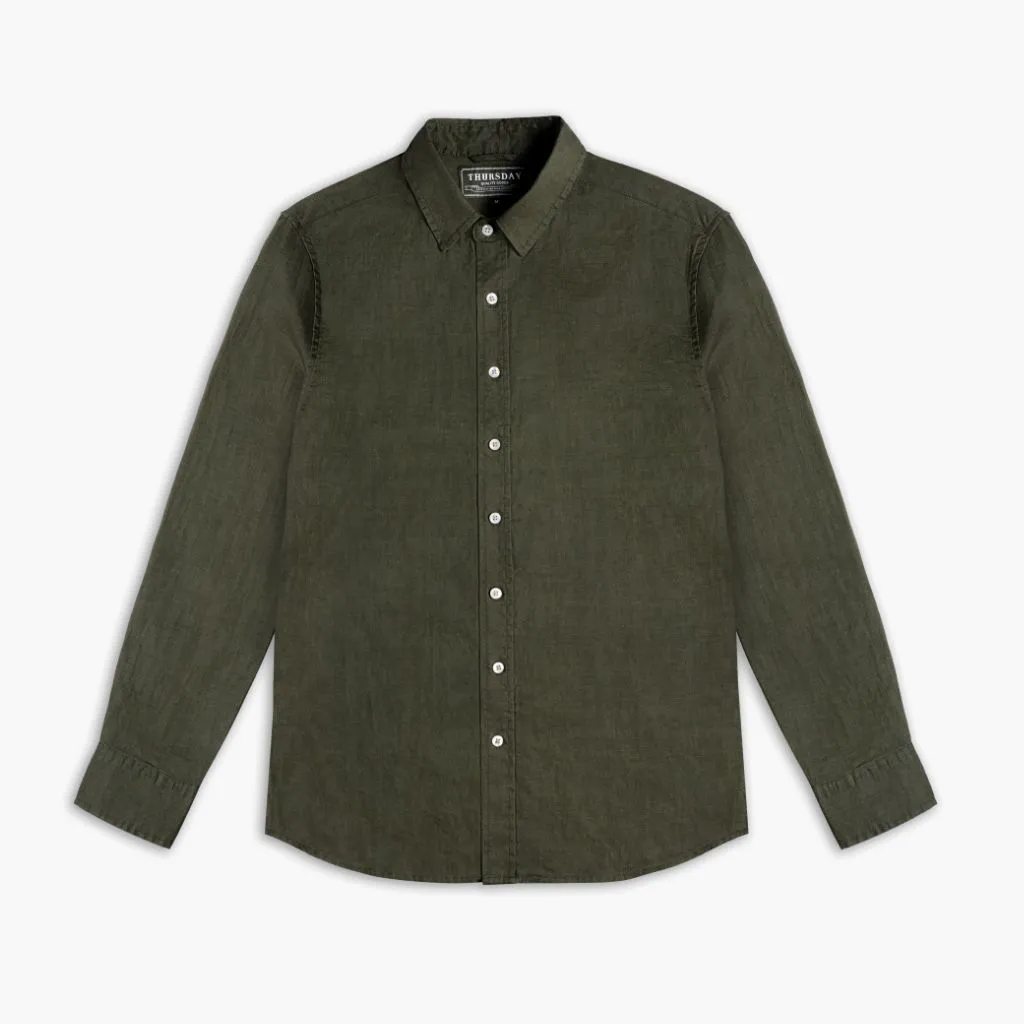 Linen Shirt | Olive Customizable Design Seasonal Style