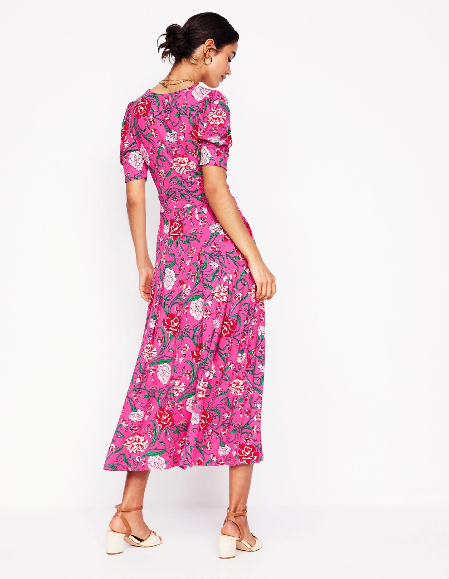 Kristen Pleated Jersey Dress-Pink Yarrow, Carnation Vine Relaxed Waist