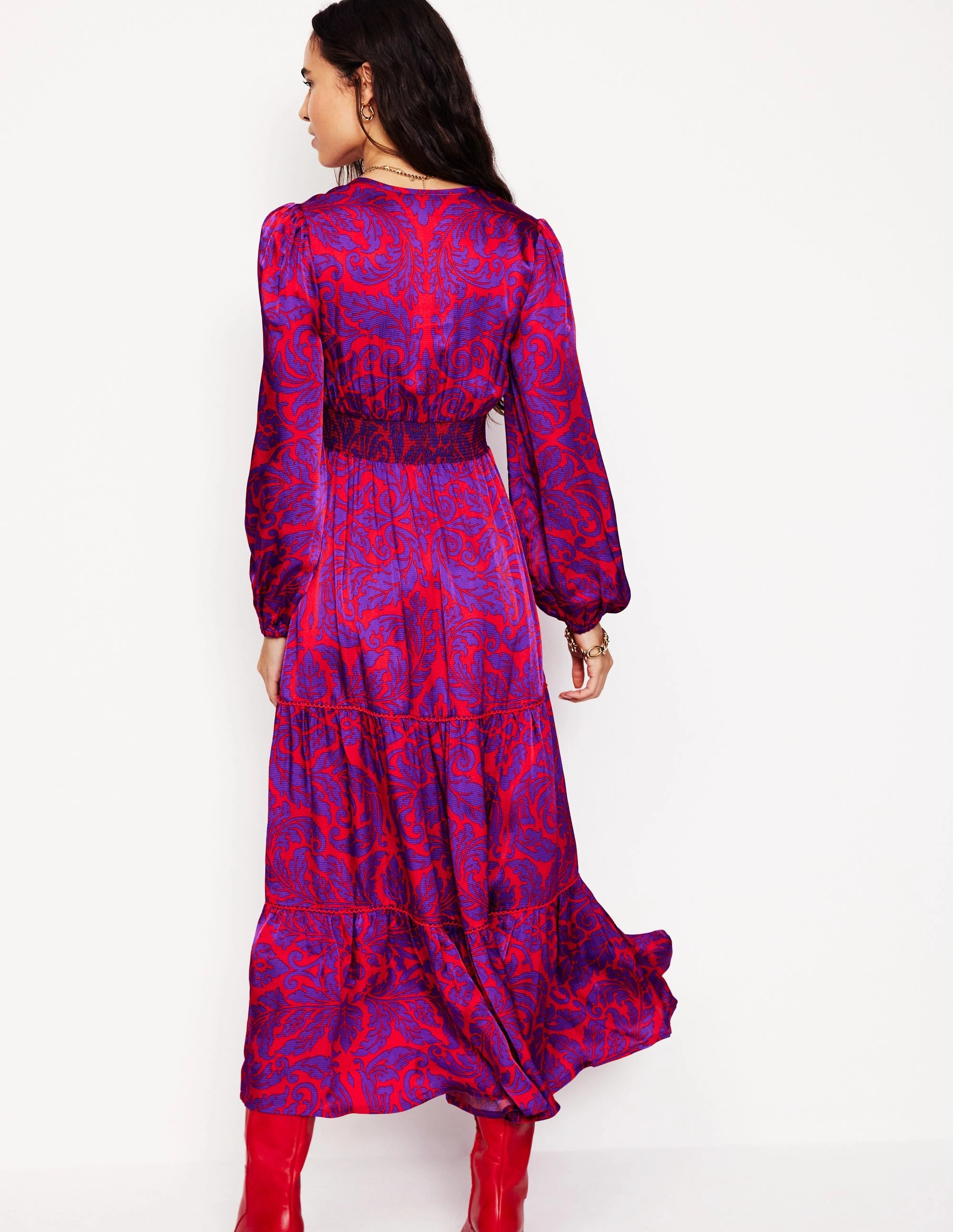 Pippa Satin Maxi Dress-Amethyst, Elaborate Leaf Comfort Layer Wear
