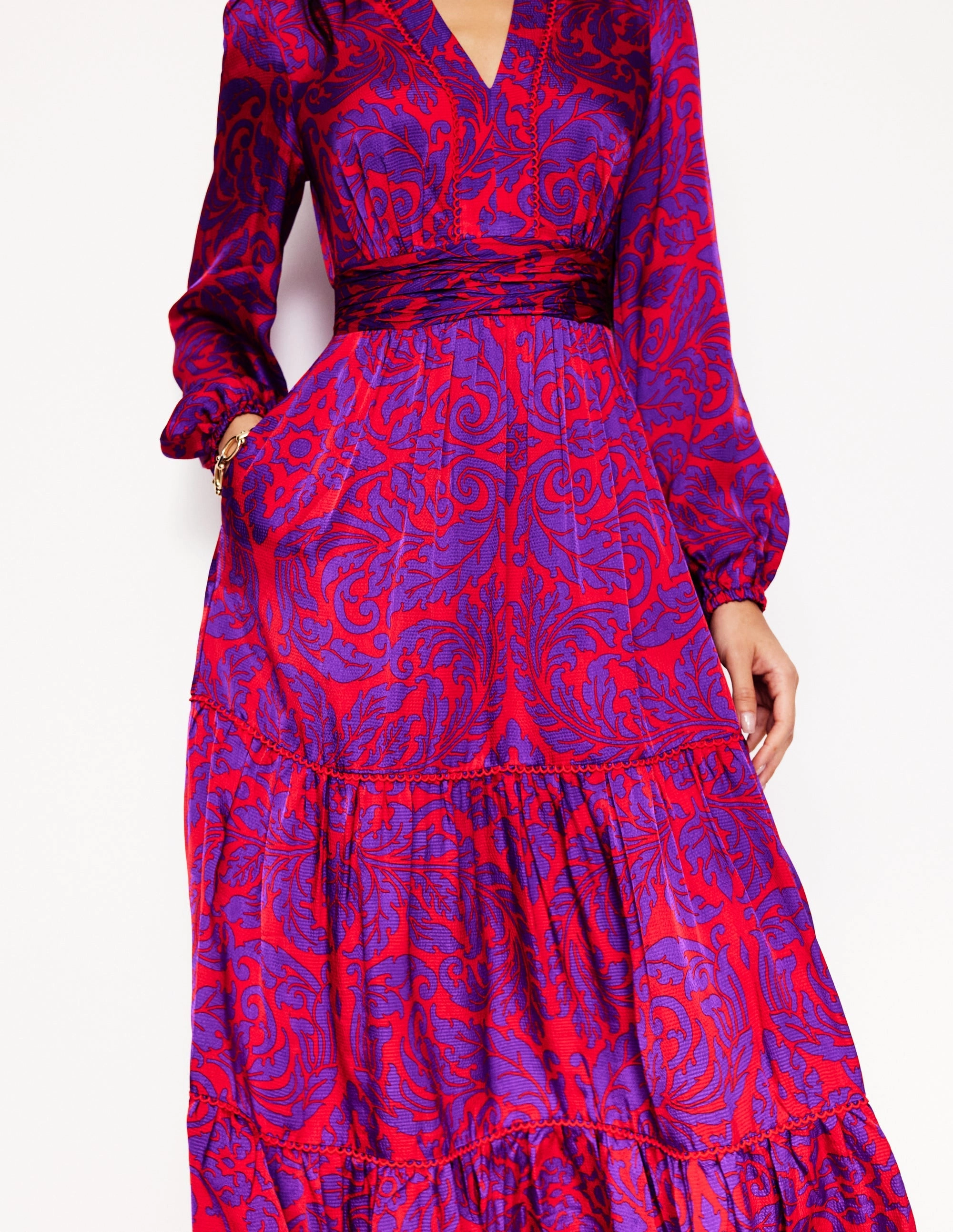 Pippa Satin Maxi Dress-Amethyst, Elaborate Leaf Perfect Day-to-Night