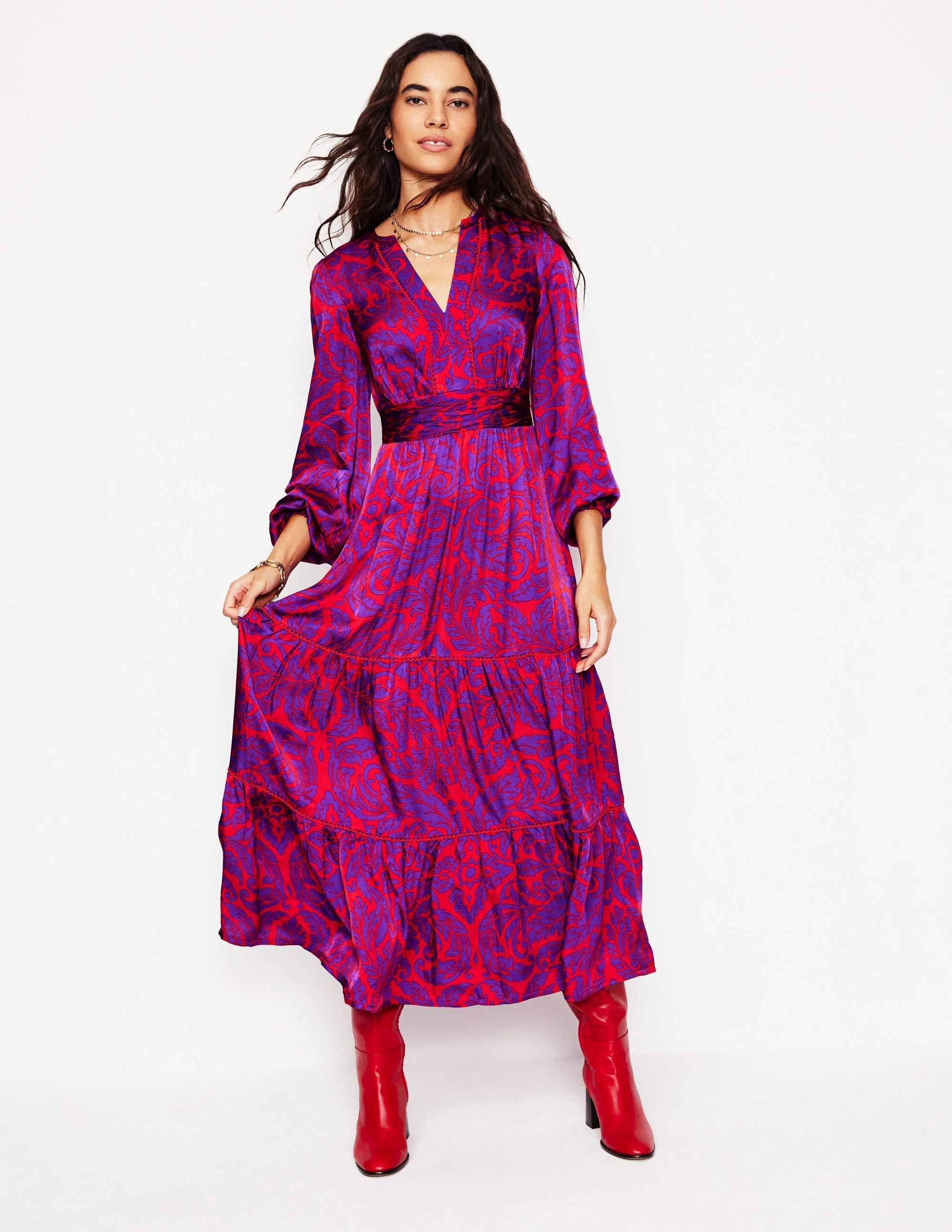 Pippa Satin Maxi Dress-Amethyst, Elaborate Leaf Comfortable travel dress