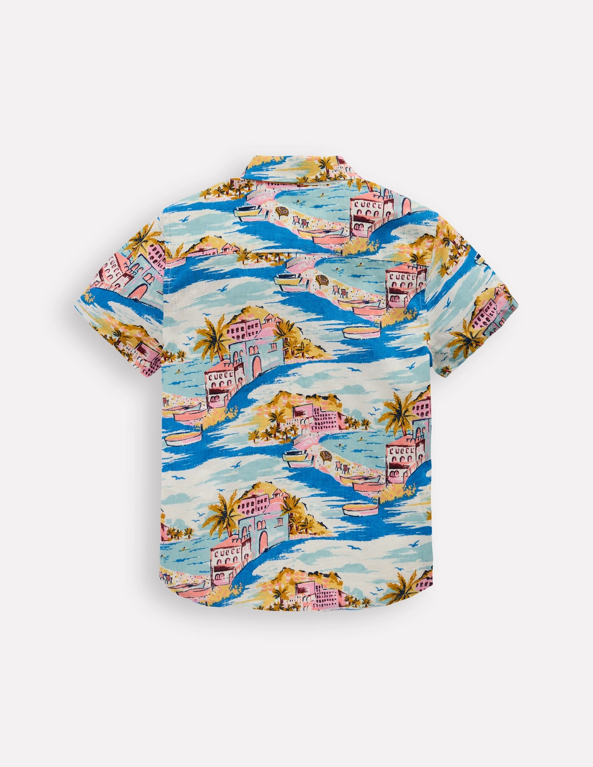 Sport Fit Cotton Linen Shirt-Multi Coastal Scene