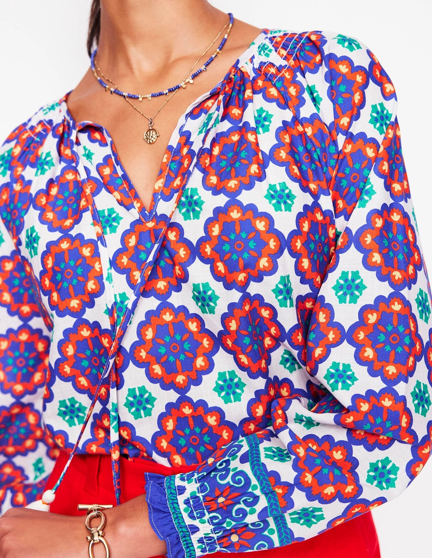 Edgy Easy Cotton Blouse-Bright Blue, Bloom Geo