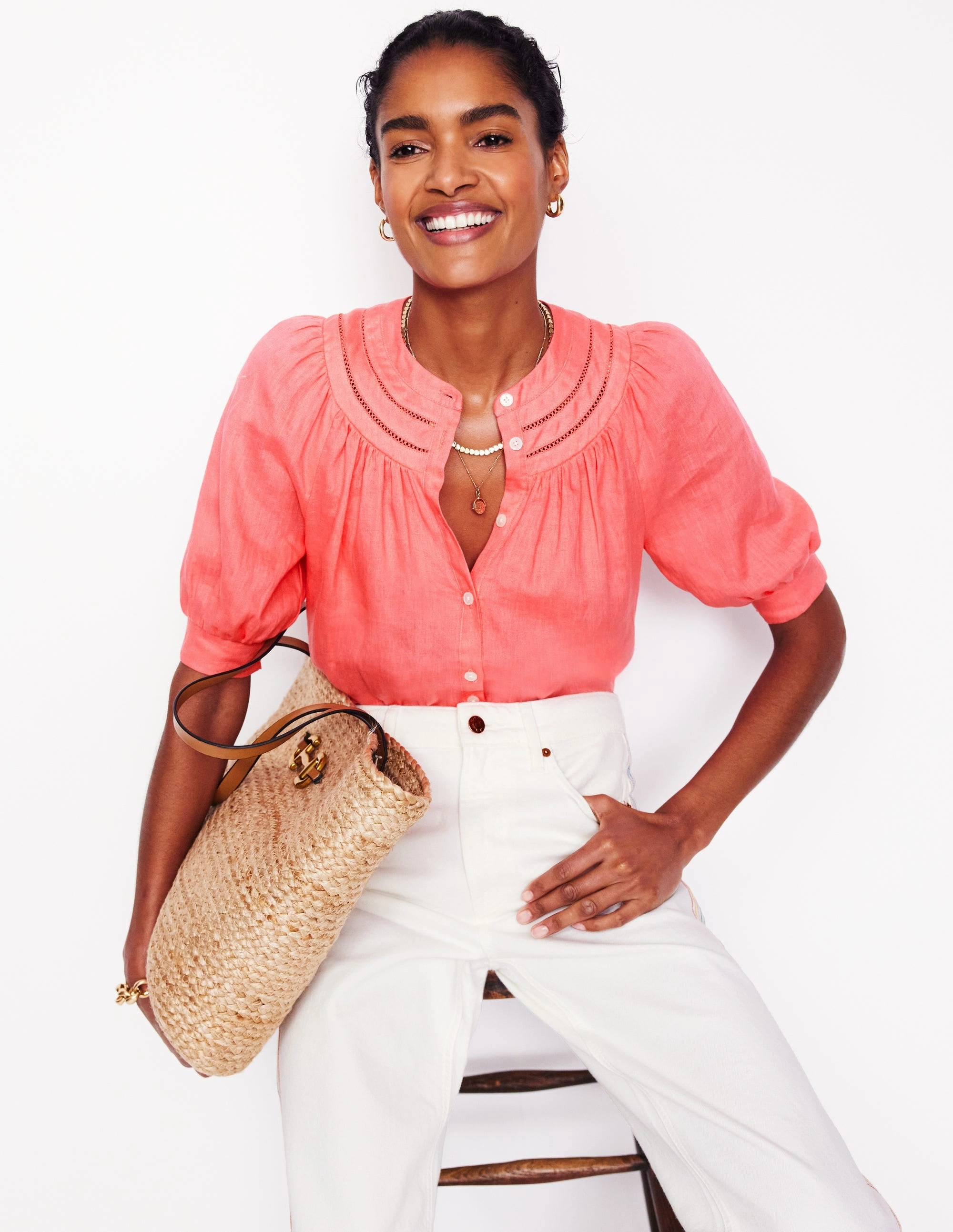 HighThreadCount Holiday Casual Bea Linen Top-Azealia Pink