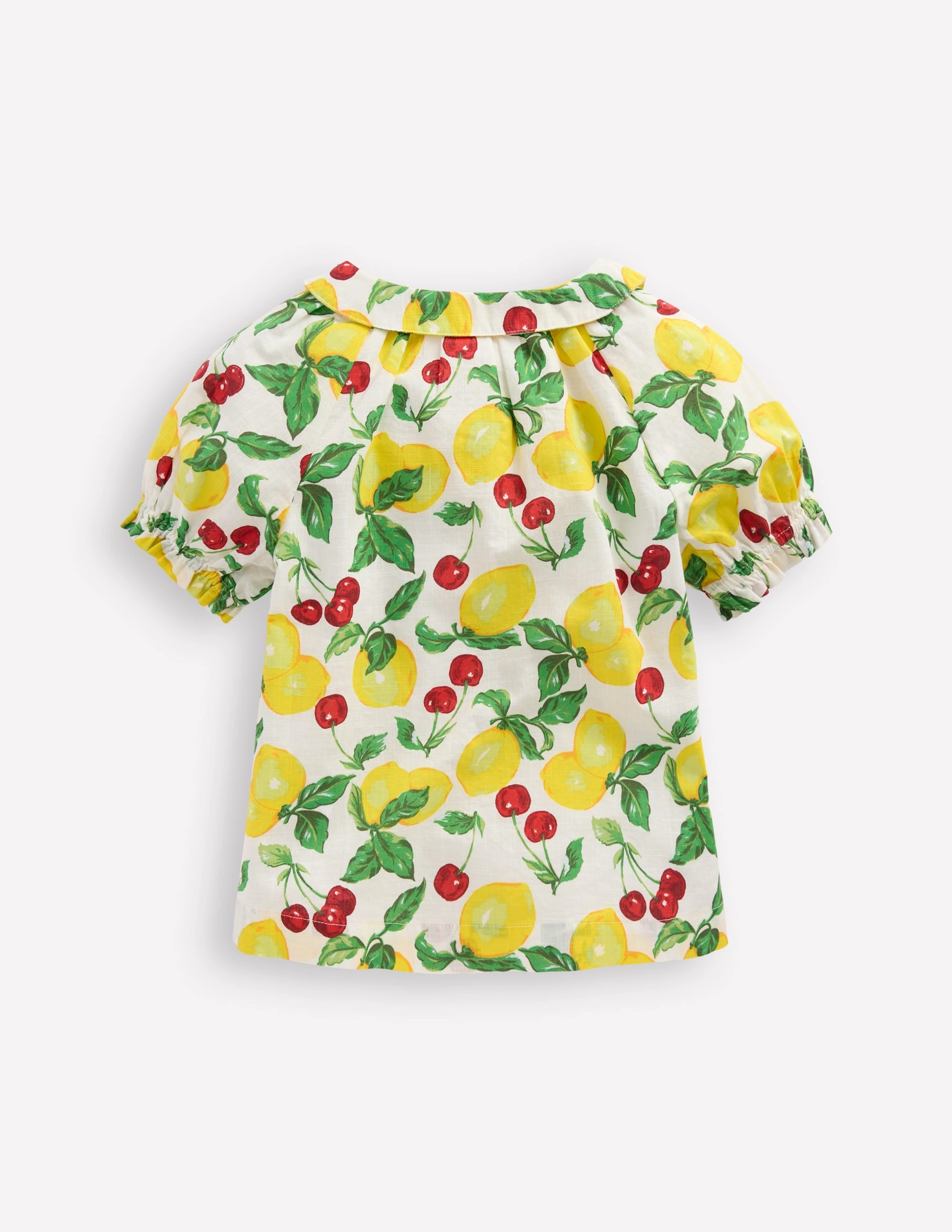 Stretch Fit Design Woven Collared Top-Lemons and Cherries