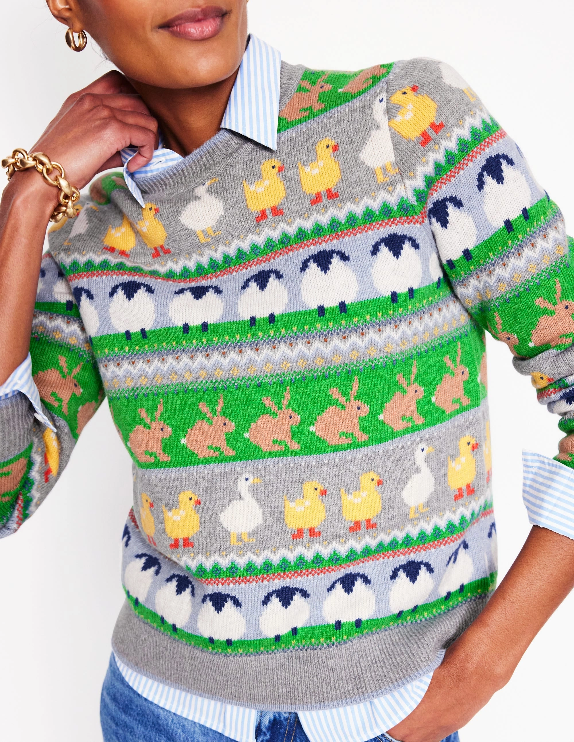 Edie Fair Isle Jumper-Grey Melange, Animal Neat Look OdorResistant Treatment