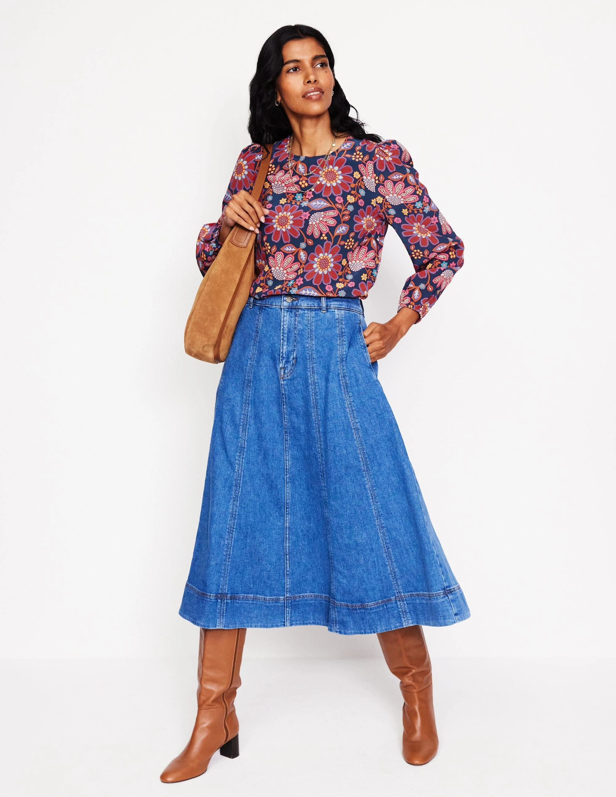 Easy Printed Top-French Navy, Cosmic Meadow Relaxed Waistband Active Layering