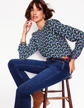 Fashionable Look Easy Printed Top-Kingfisher Blue, Blossom Stamp