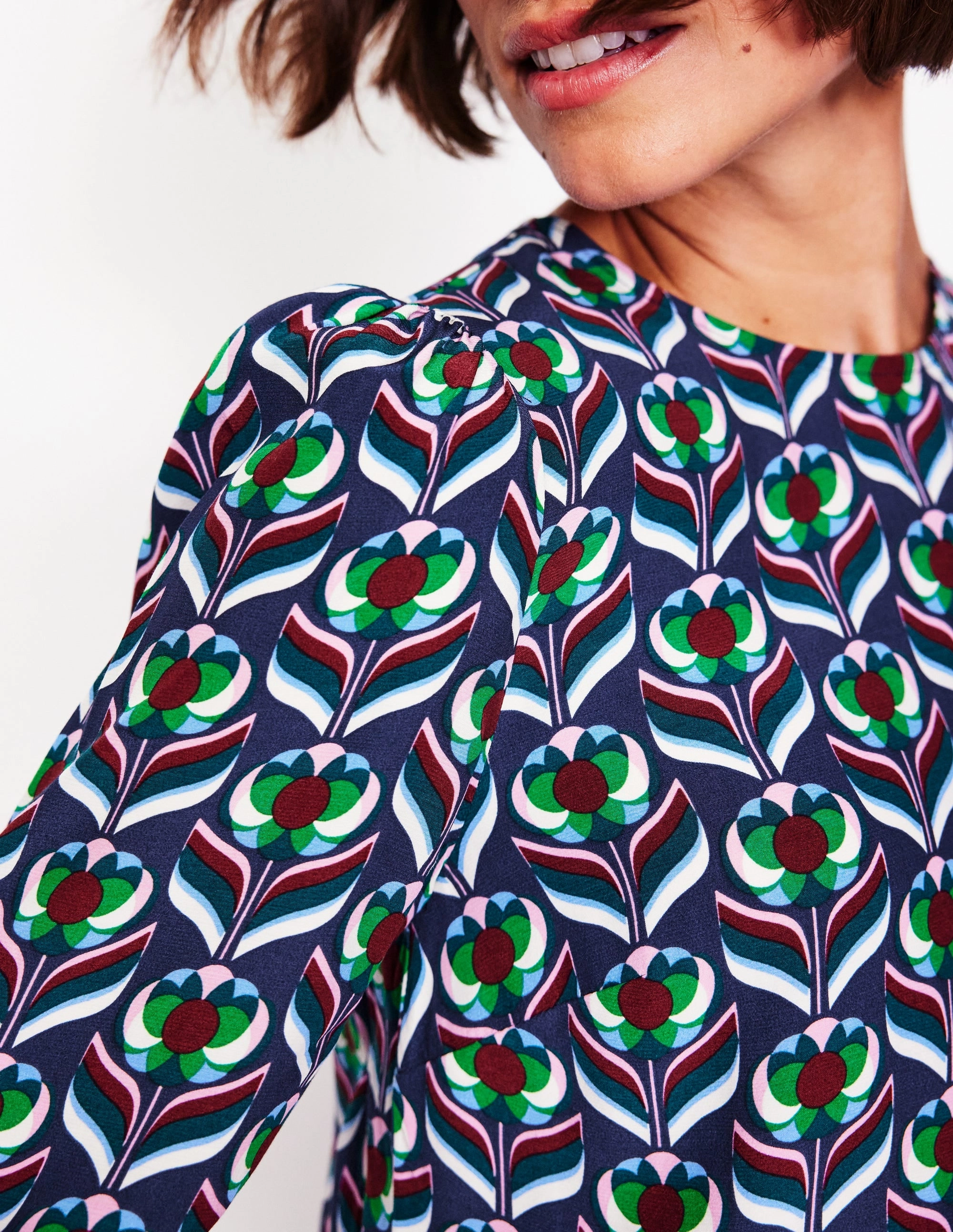 Easy Printed Top-Kingfisher Blue, Blossom Stamp Trendy Casual Wear