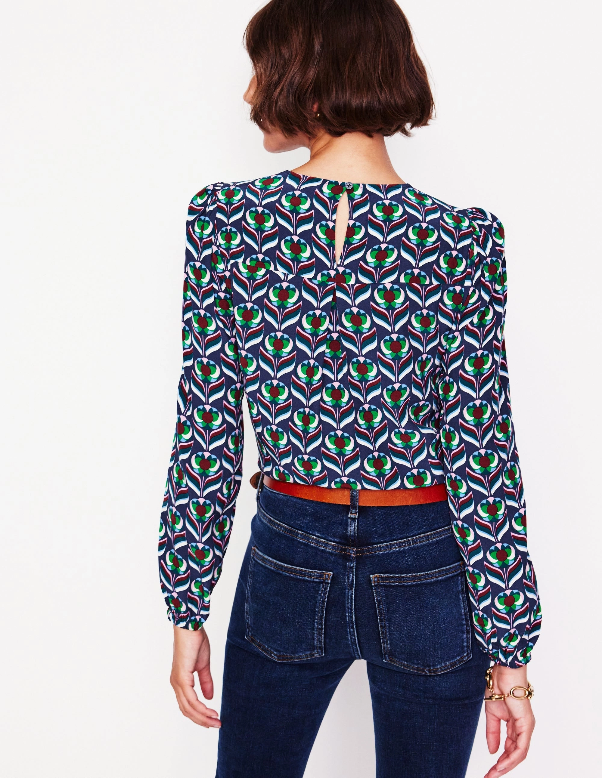 Easy Printed Top-Kingfisher Blue, Blossom Stamp Relaxed Wear MultipurposeCuffs