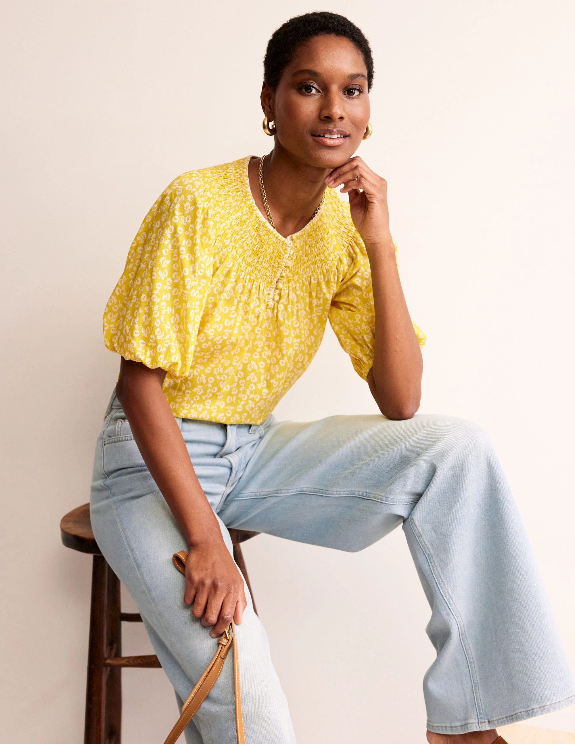 Comfy Stretch Wear Easy Stitch Detail Top-Passion Fruit, Ditsy Bud