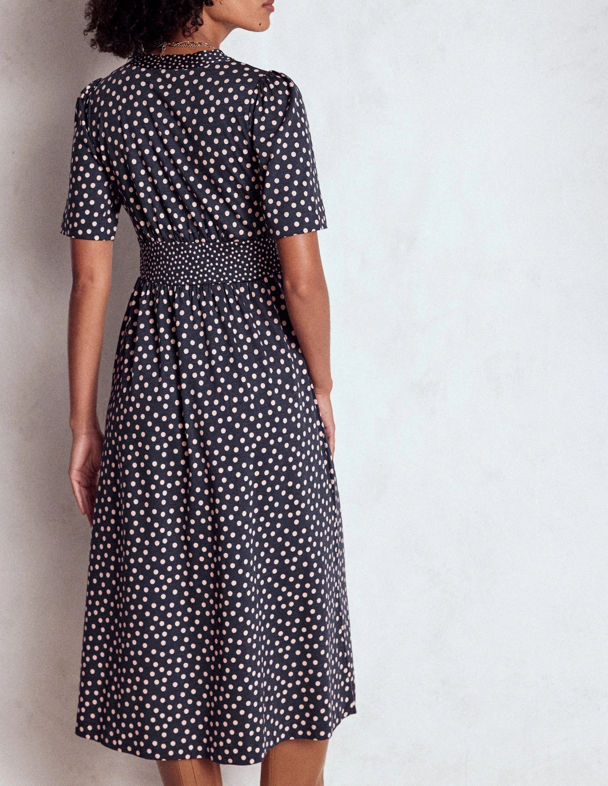 MoistureWickingTechnology Timeless Comfort Wear Natalia Jersey Tea Dress-French Navy, Ballet Slipper