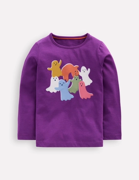 Relaxed and Easy Long Sleeve Riso T-Shirt-Viola Purple Ghosts