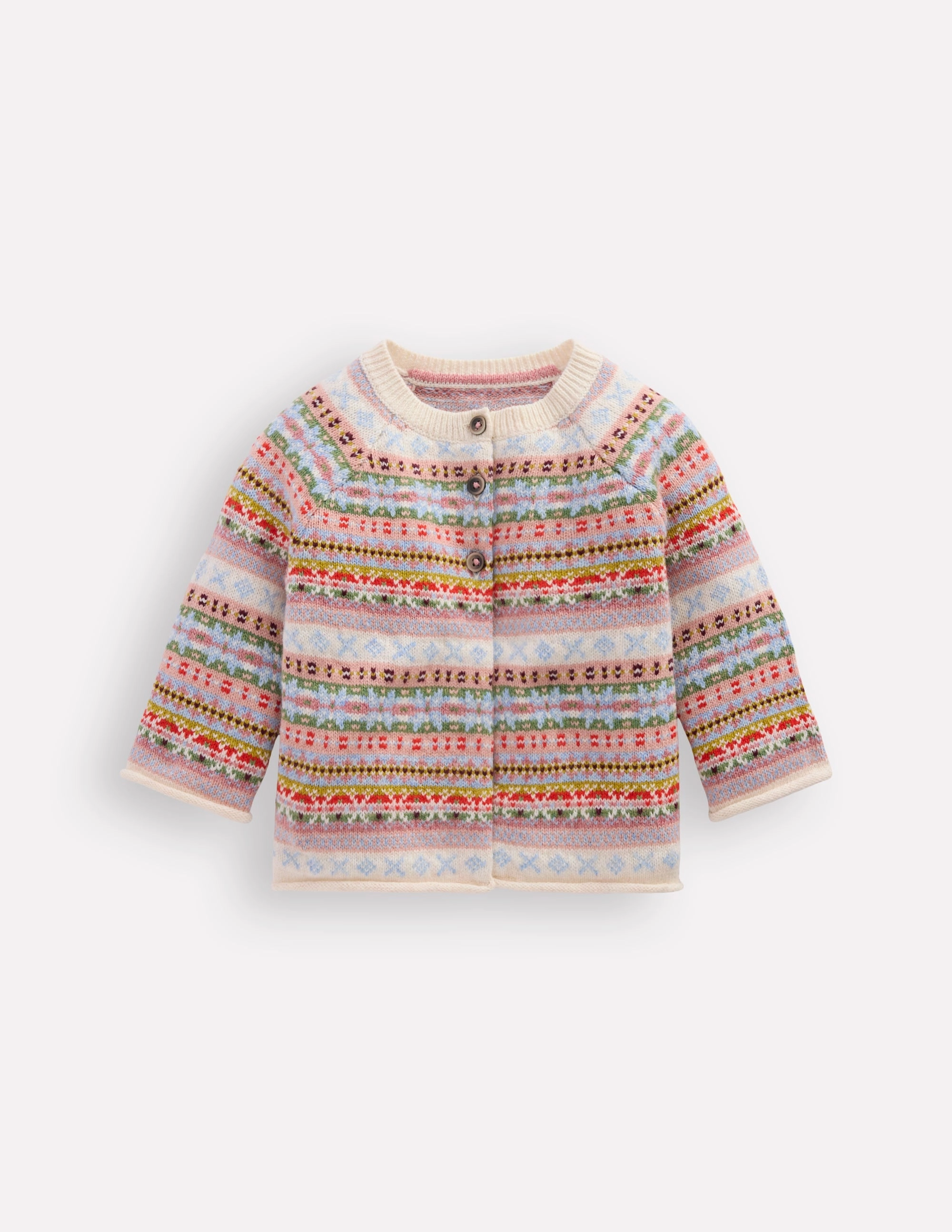 Elastic Edging Fair Isle Cardigan-Soft Multi