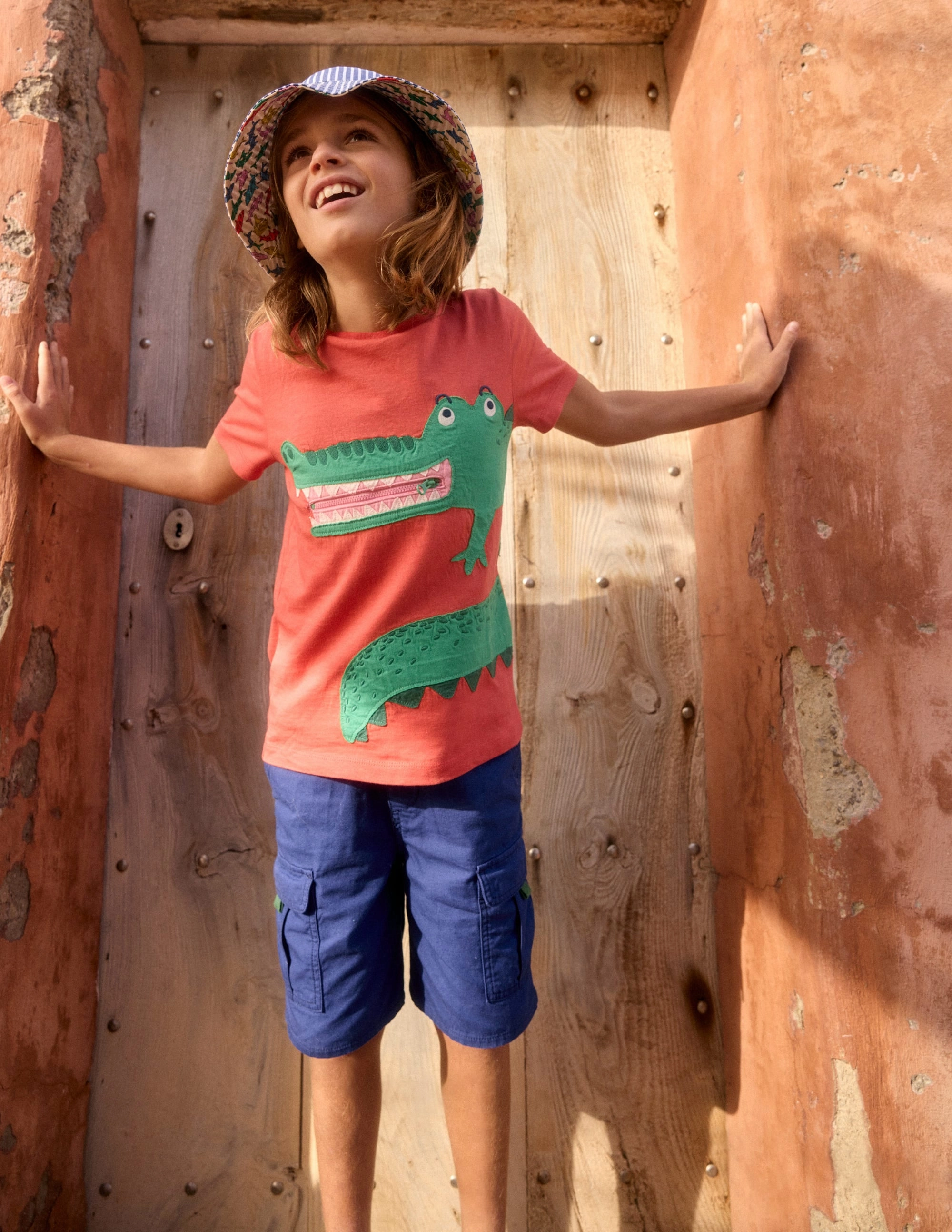 Zip Applique T-shirt-Kiln Orange Crocodile Daily Trend