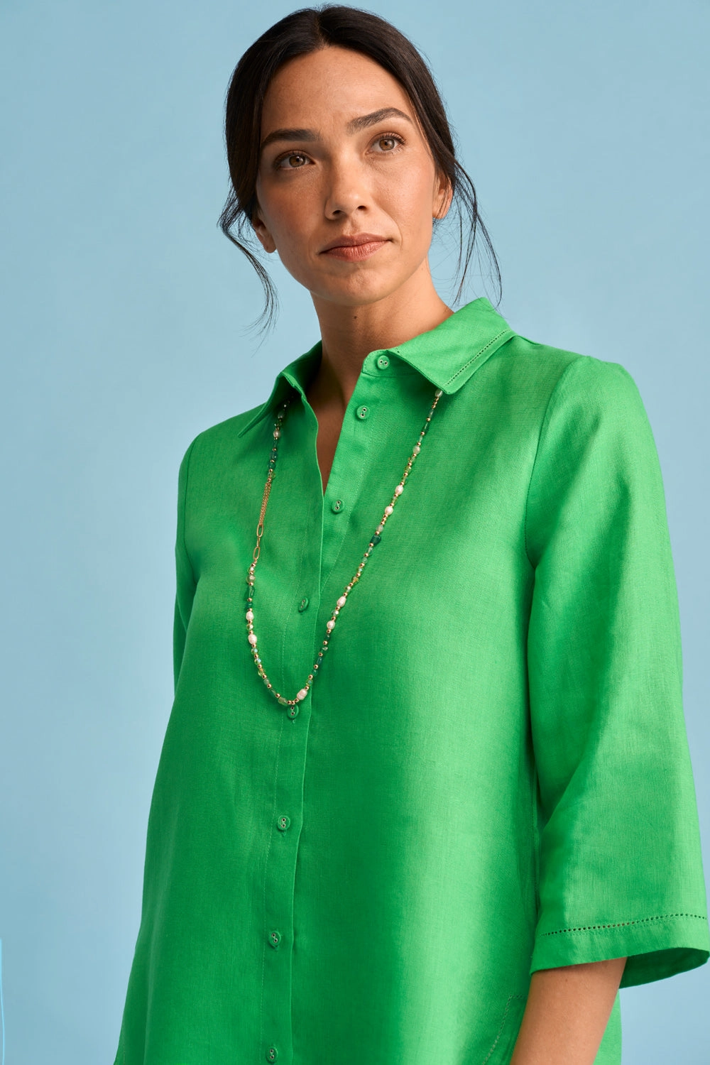 French Linen Shirt - Vibrant Green Thermal Insulation Layer