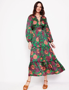 Pippa Satin Maxi Dress-Rich Emerald, Ornate Bud AntiFrayEdging