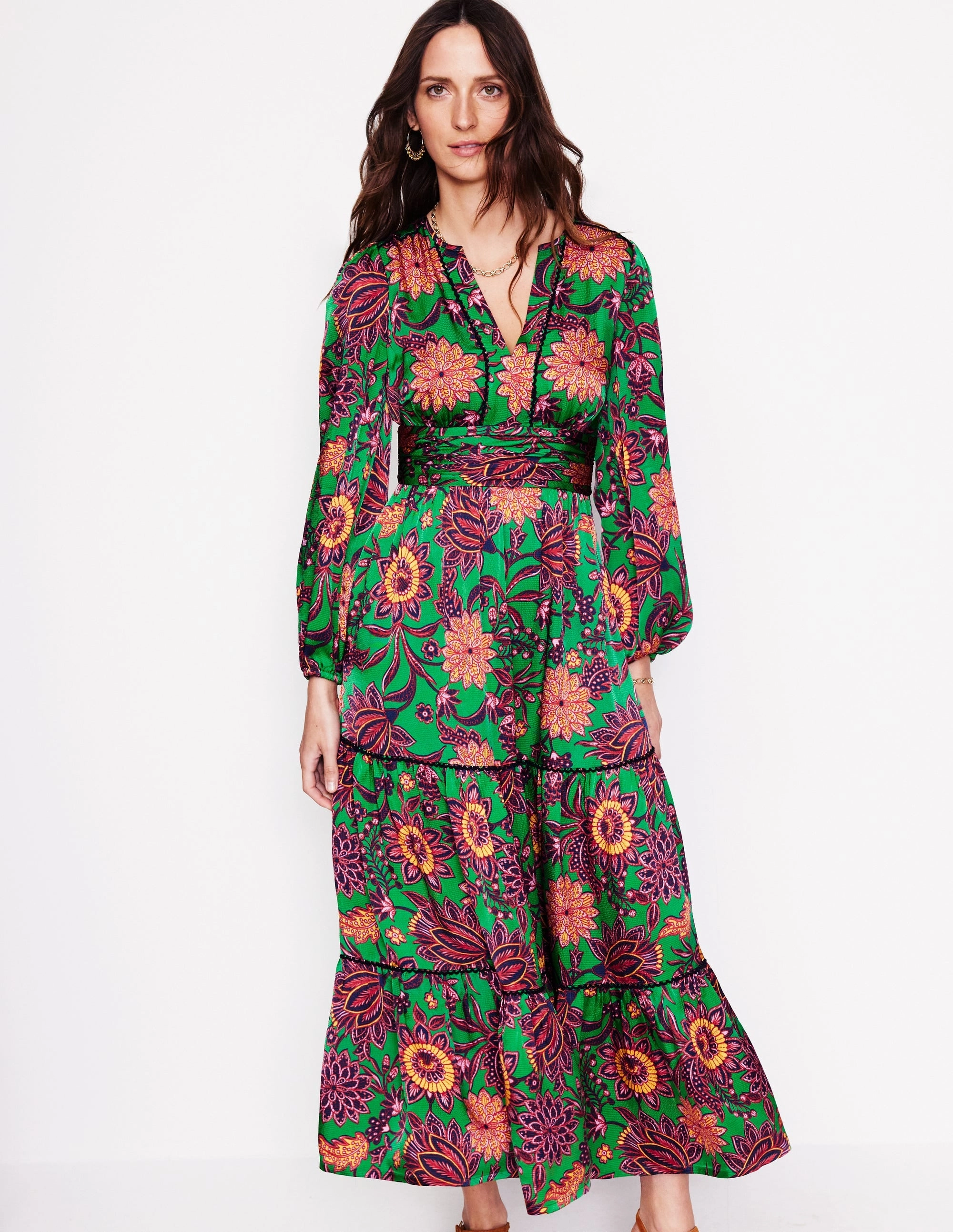 Night Out Pippa Satin Maxi Dress-Rich Emerald, Ornate Bud