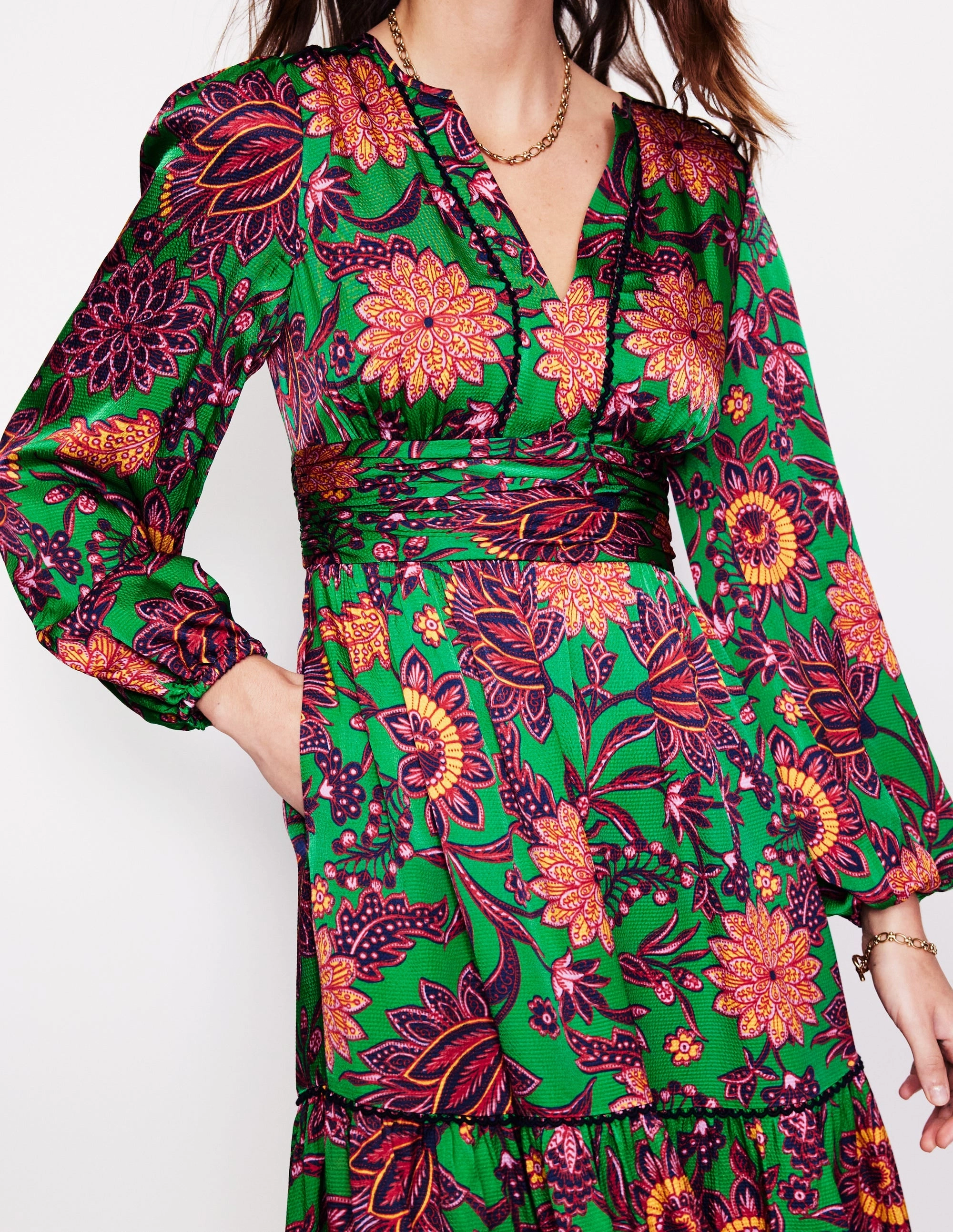 Pippa Satin Maxi Dress-Rich Emerald, Ornate Bud Casual Mode Repair-Friendly