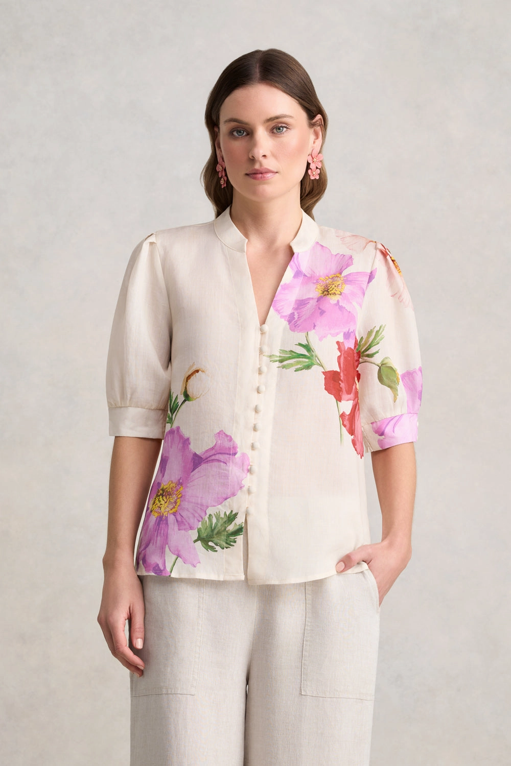 Ramie Blouse ?C Poppy Print PaddedInsulation EthicallySourced