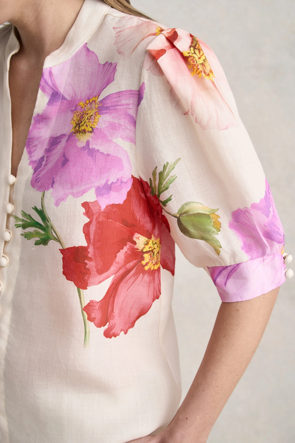 Recycled Polyester Material Ramie Blouse ?C Poppy Print