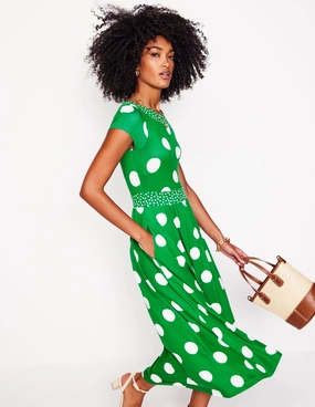 Smooth Motion Melanie Jersey Midi Dress-Rich Emerald, Abstract Dot