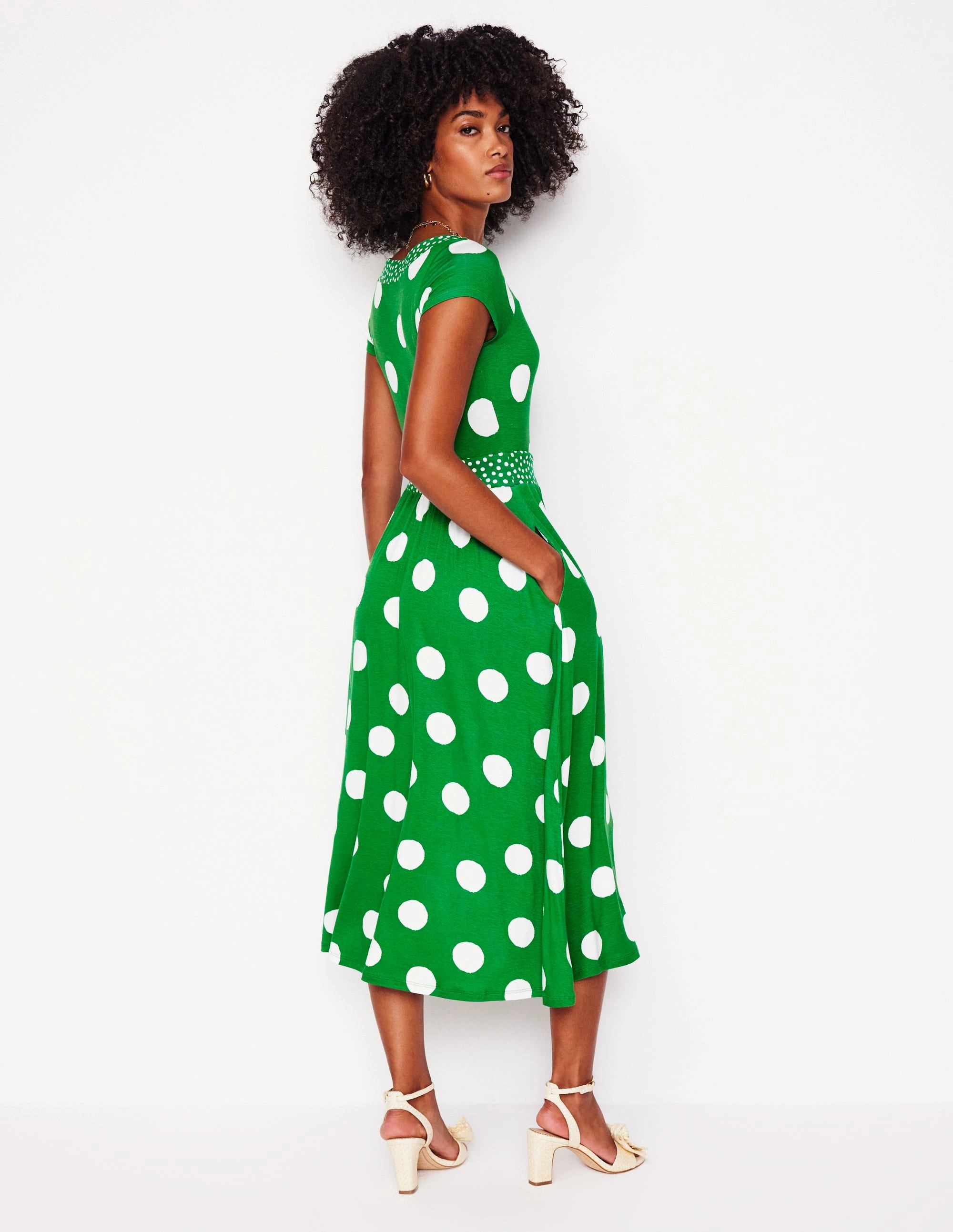Melanie Jersey Midi Dress-Rich Emerald, Abstract Dot Smooth Outline Edge Shape