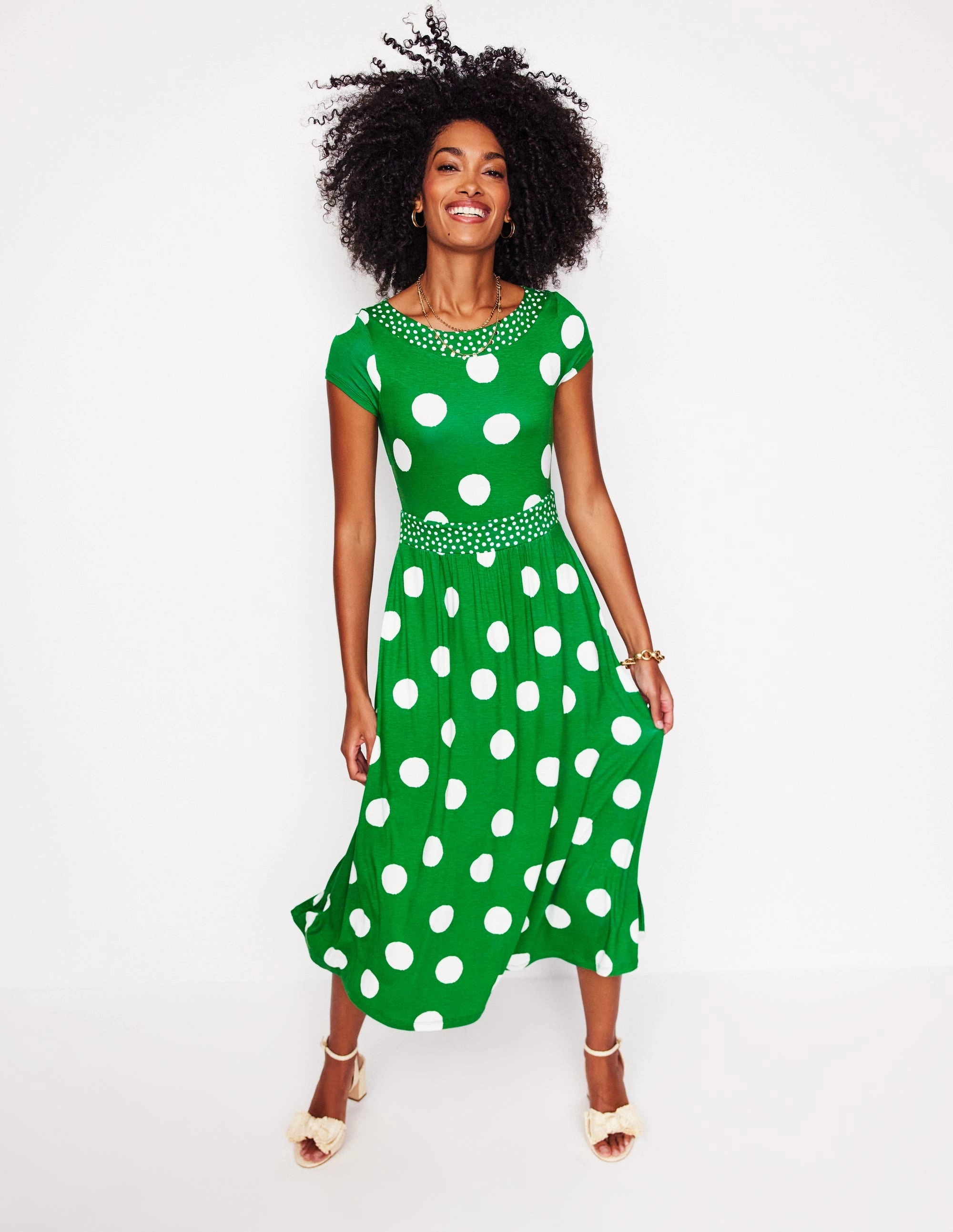 Bold Look Functional-Design Melanie Jersey Midi Dress-Rich Emerald, Abstract Dot