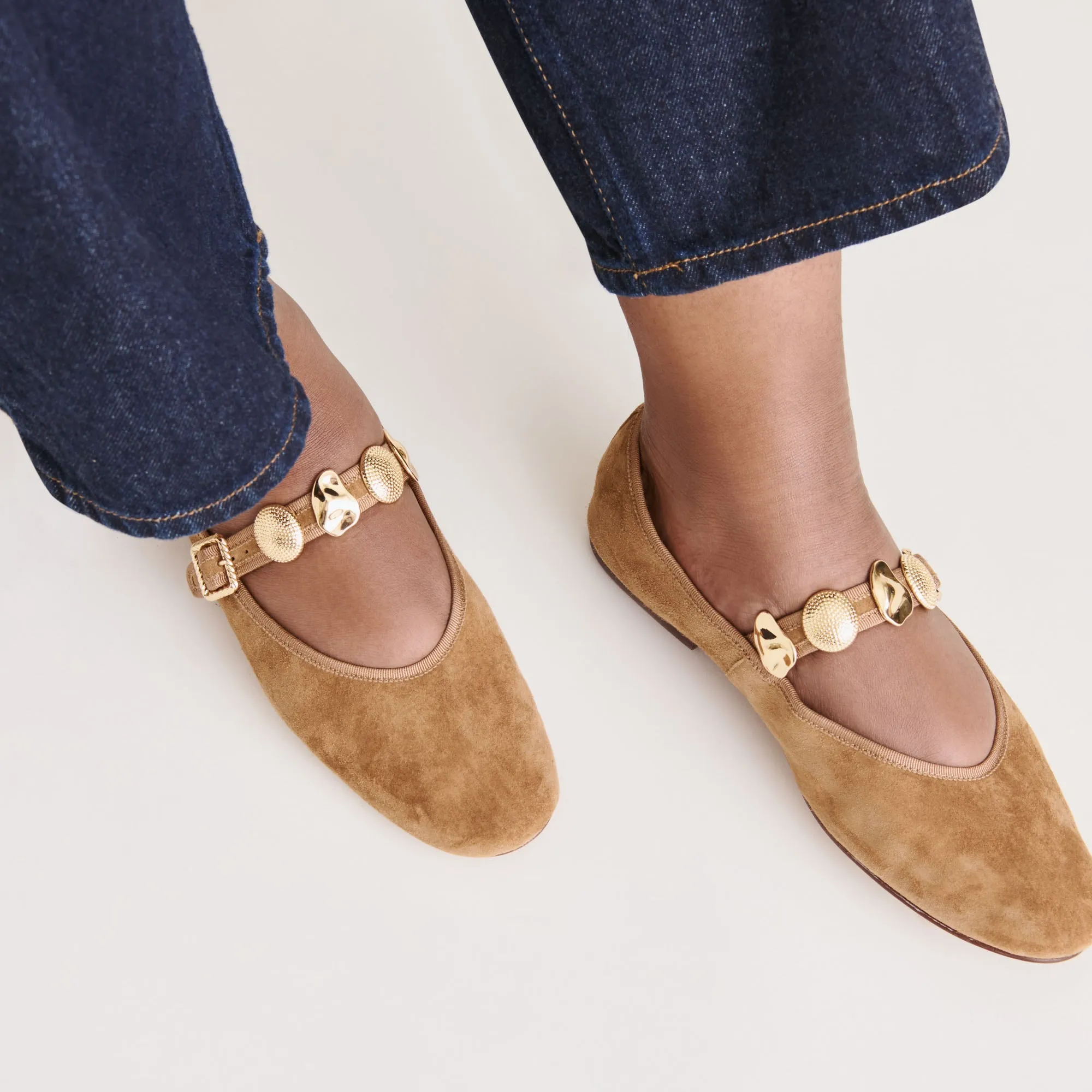 RELAN BALLET FLATS LT BROWN SUEDE Supportive Comfort